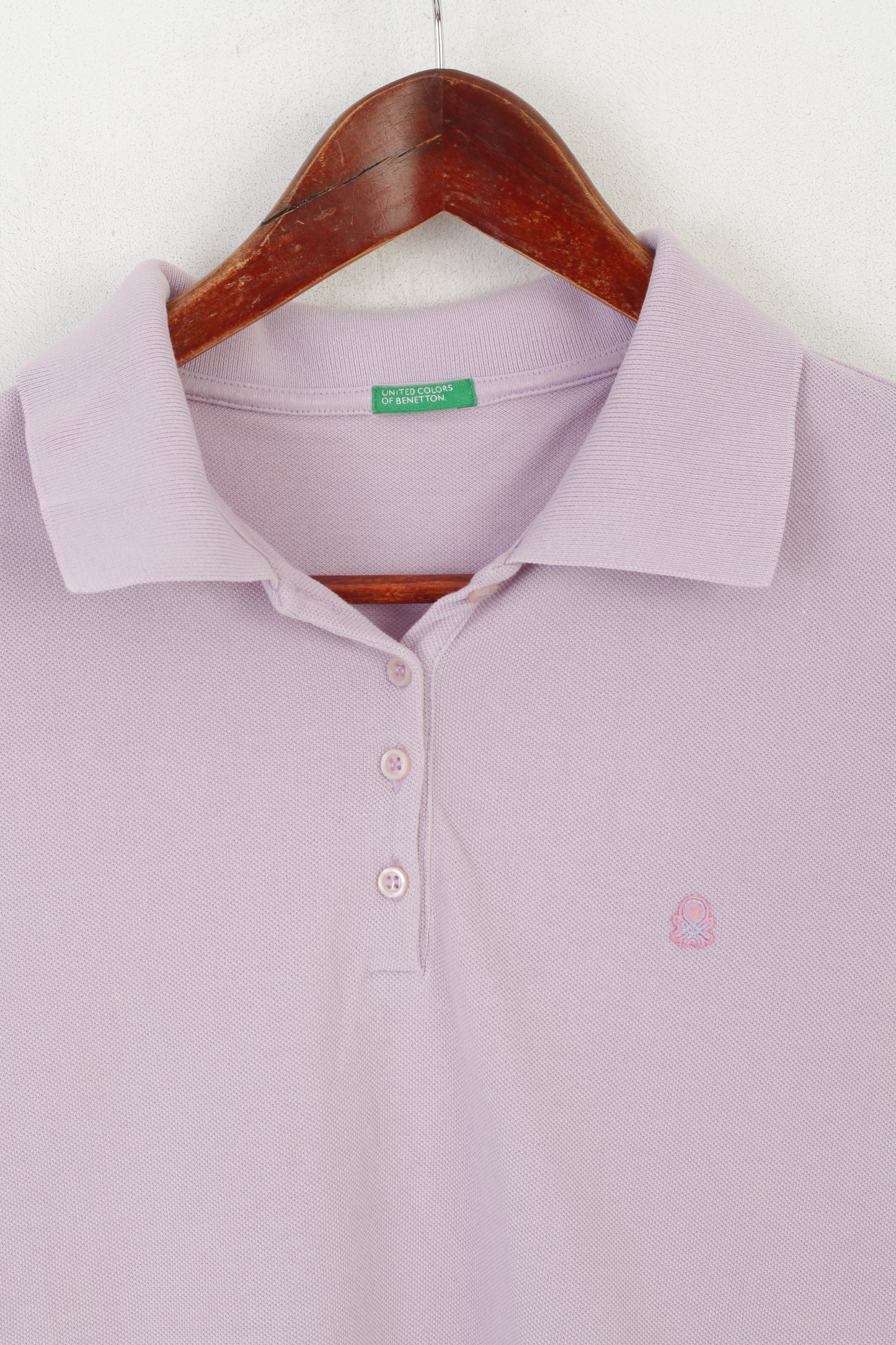 United Colors Of Benetton Women L (M) Polo Shirt Violet Cotton Vintage Sport Top