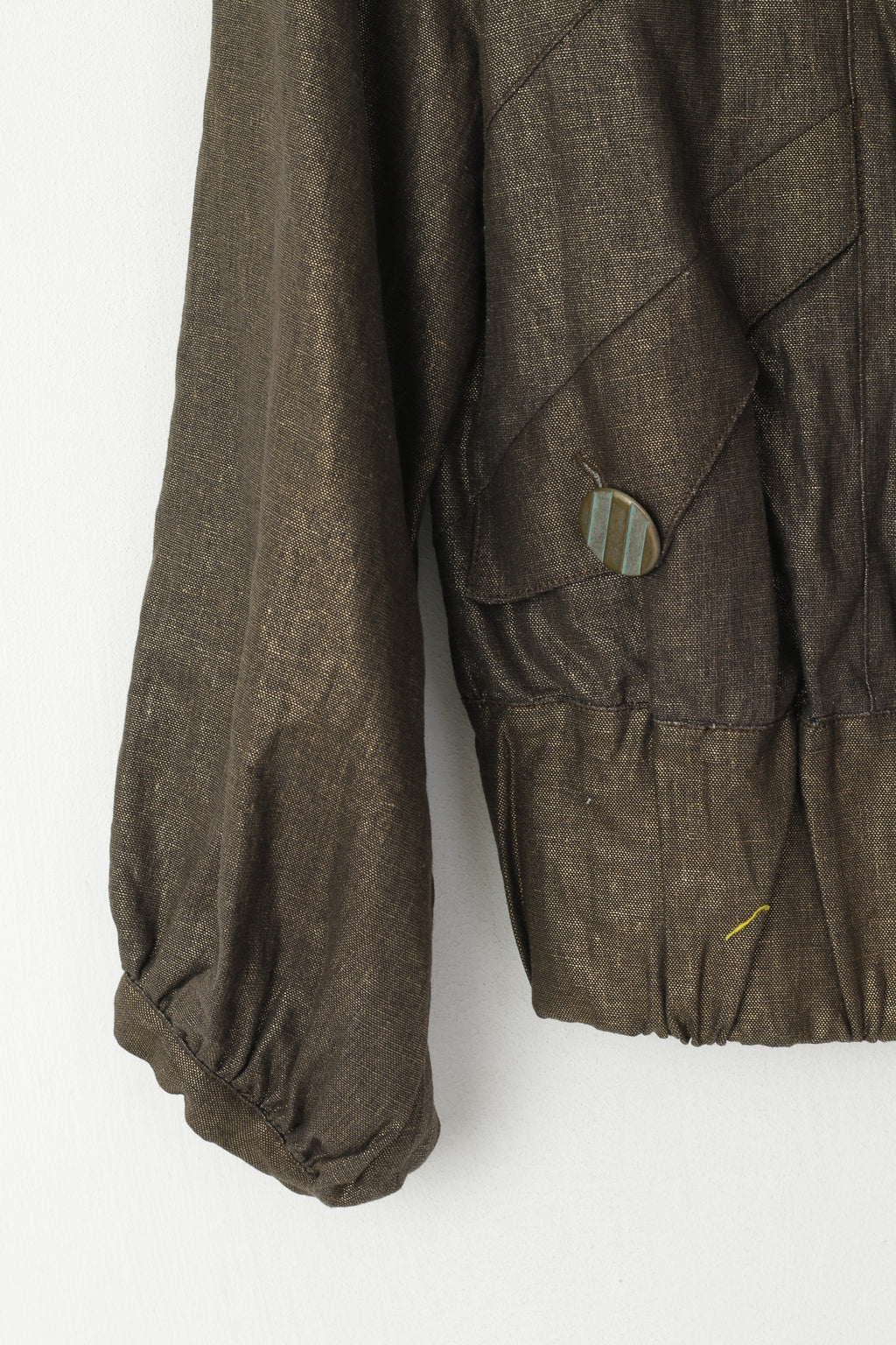 Ringspun Women 3 S Jacket Shiny Gold Turtle Neck Linen Cropped Zip Up Top