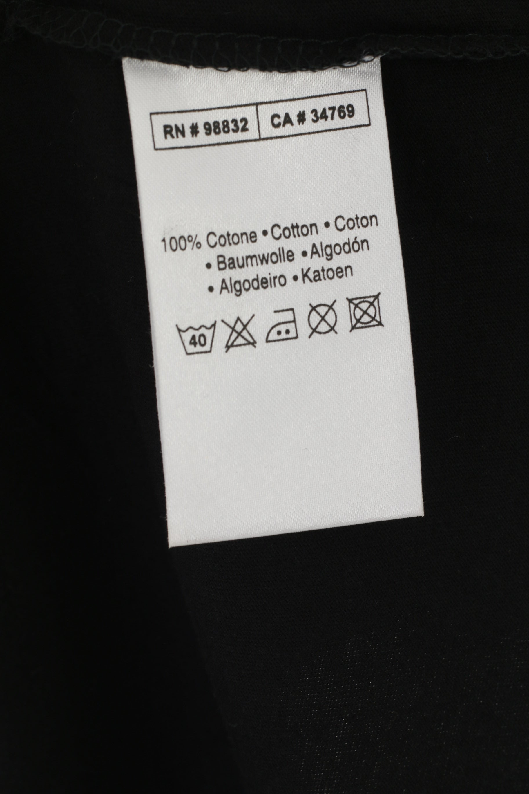 Kappa Men L Shirt Black Cotton Vintage V Neck Classic Plain Stretch Sport Top