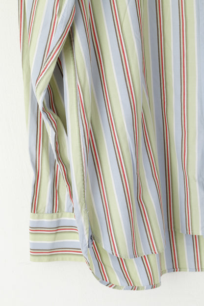 Tommy Hilfiger Men XL Casual Shirt Blue Green Striped Cotton Button Dwon Collar Top
