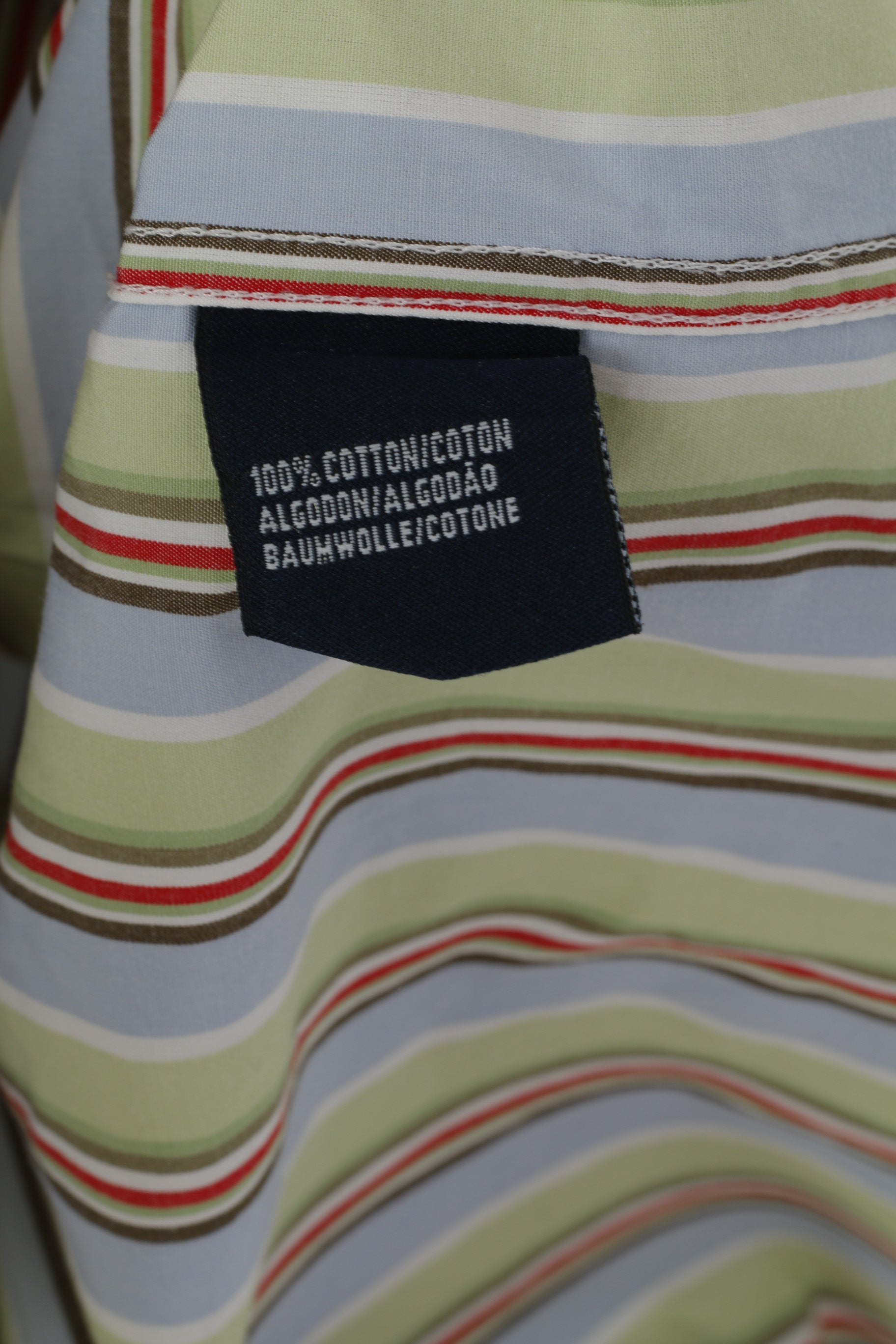 Tommy Hilfiger Men XL Casual Shirt Blue Green Striped Cotton Button Dwon Collar Top