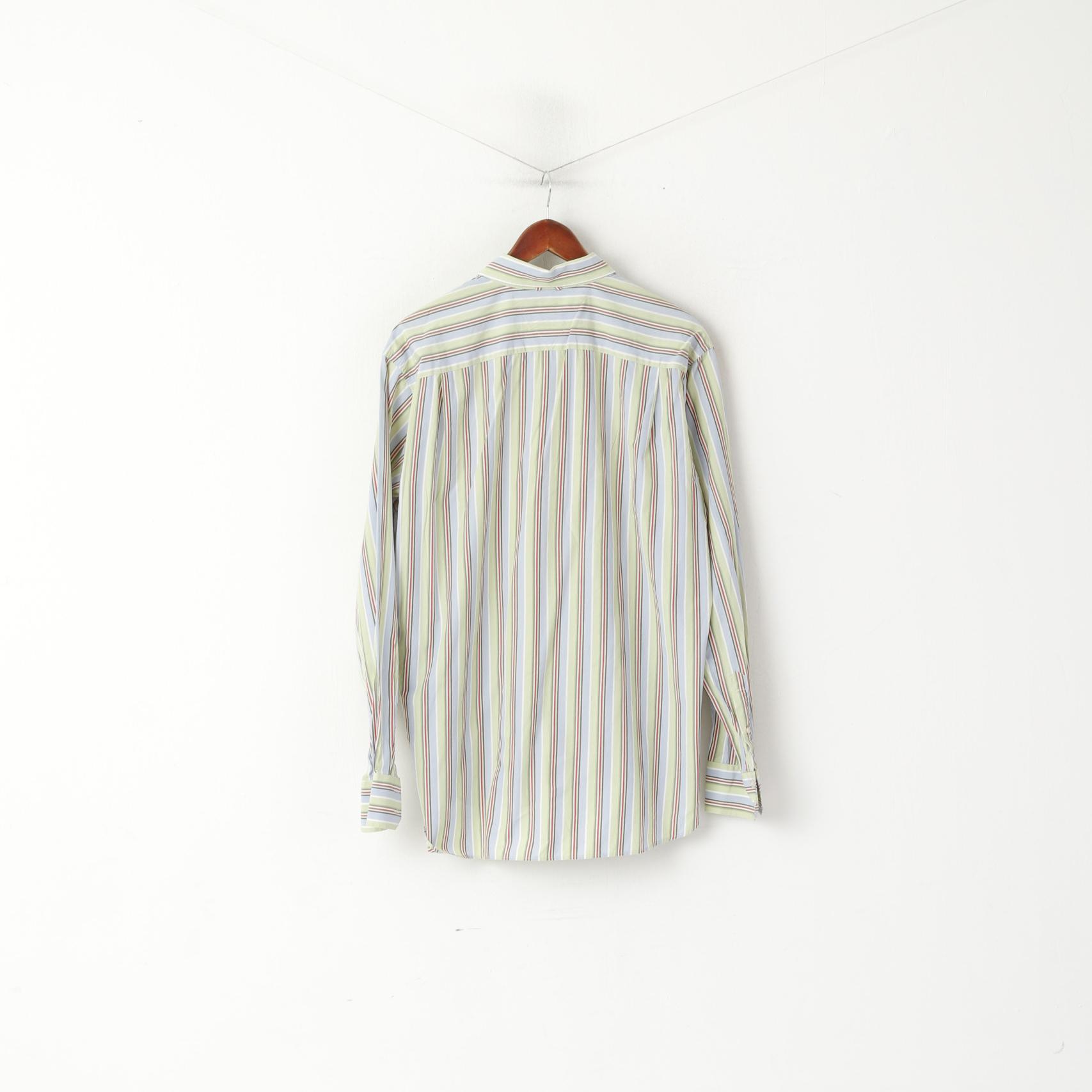 Tommy Hilfiger Men XL Casual Shirt Blue Green Striped Cotton Button Dwon Collar Top