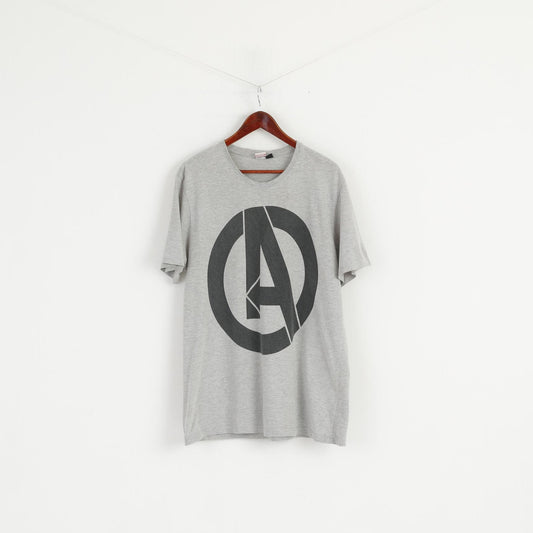 Marvel Avengers Men L T- Shirt Grey Cotton Graphic Big Logo Crew Neck Top