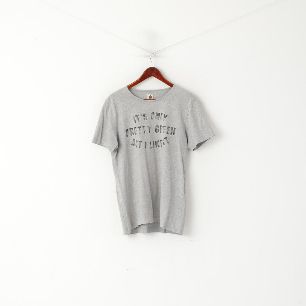 Pretty Green Men M Shirt Gray Cotton Crew Neck Graphic Funny Top