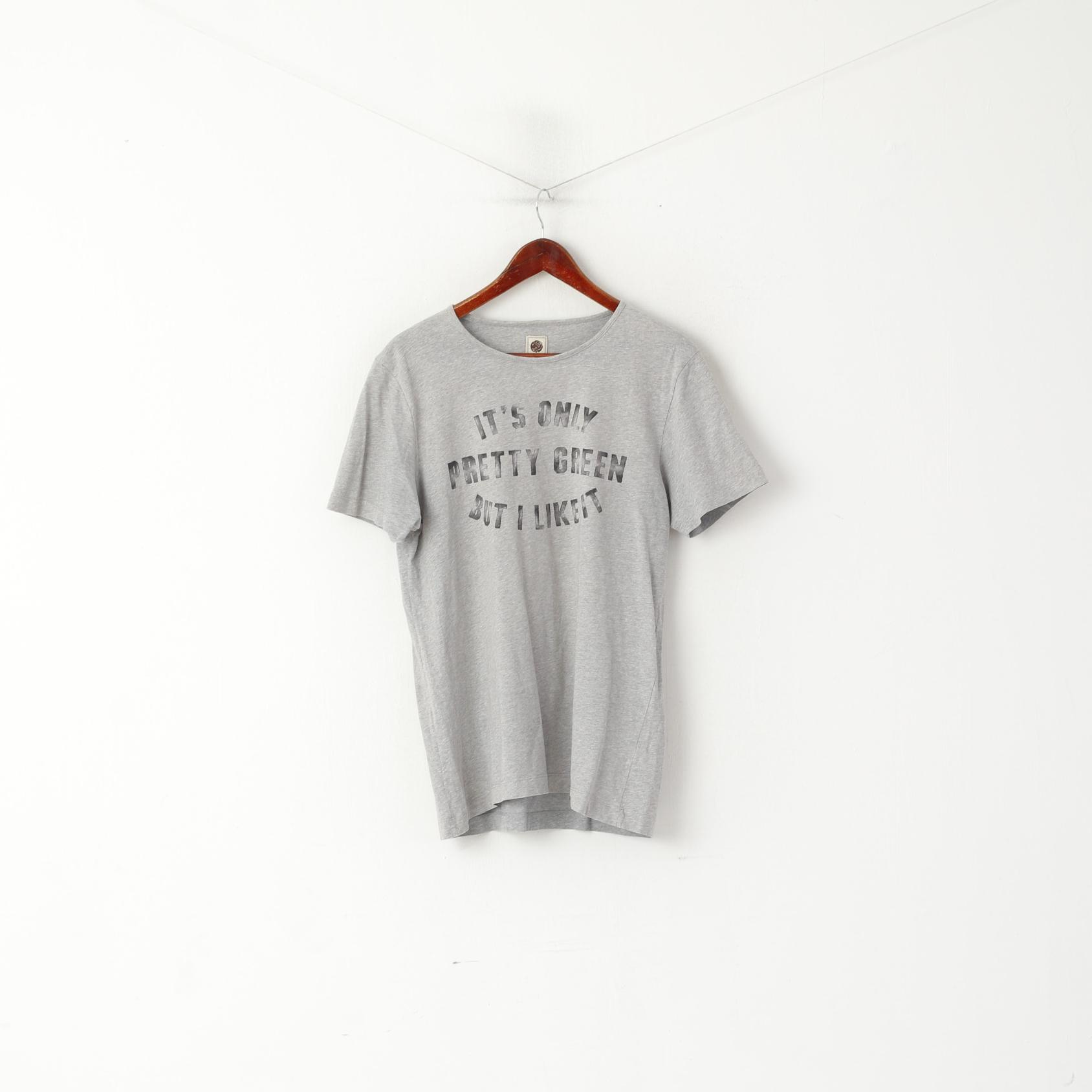 Pretty Green Men M Shirt Gray Cotton Crew Neck Graphic Funny Top