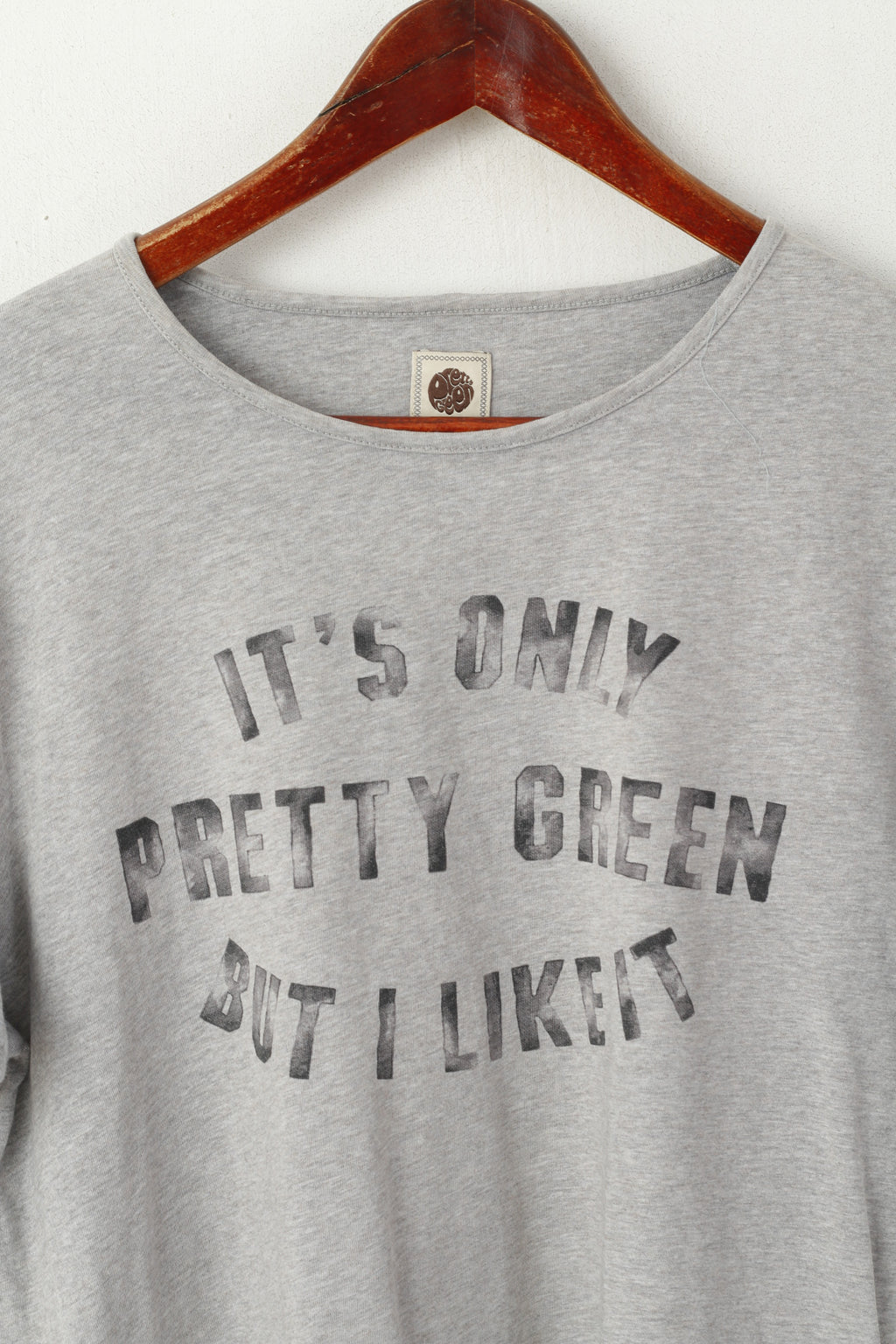 Pretty Green Men M Shirt Gray Cotton Crew Neck Graphic Funny Top
