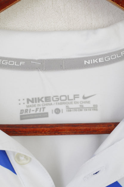 Nike Golf Boys 158-170 13-15 Age Polo Shirt White Dri-Fit Activewear Jersey Top
