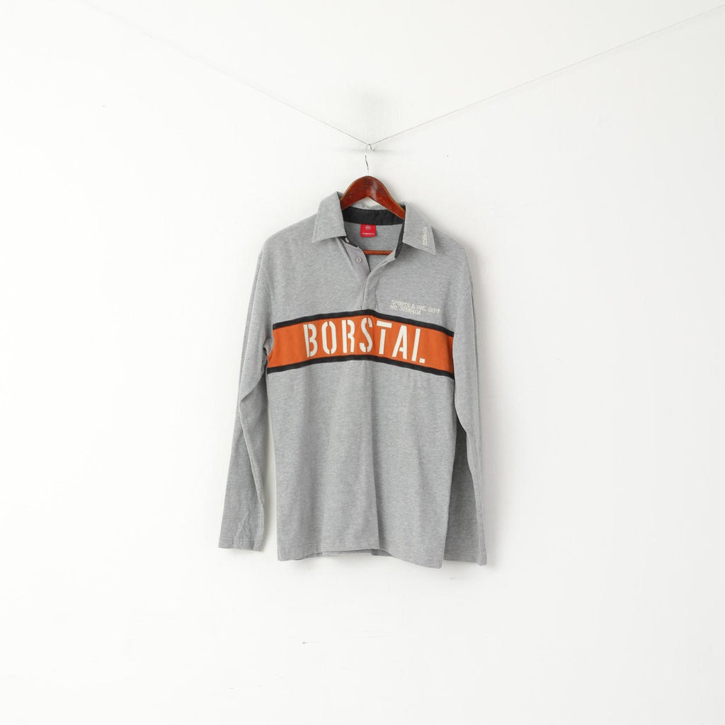 Ringspun Men M Polo Shirt Gray Cotton Borstal Long Sleeve Casual Top