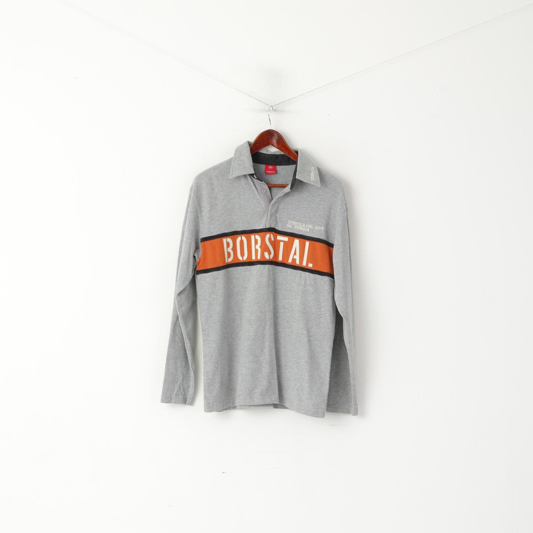 Ringspun Men M Polo Shirt Gray Cotton Borstal Long Sleeve Casual Top