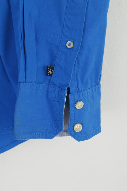 Gaastra Men XL Casual Shirt Blue Cotton Emroidered Port Noir Yachtclub Geneve Top