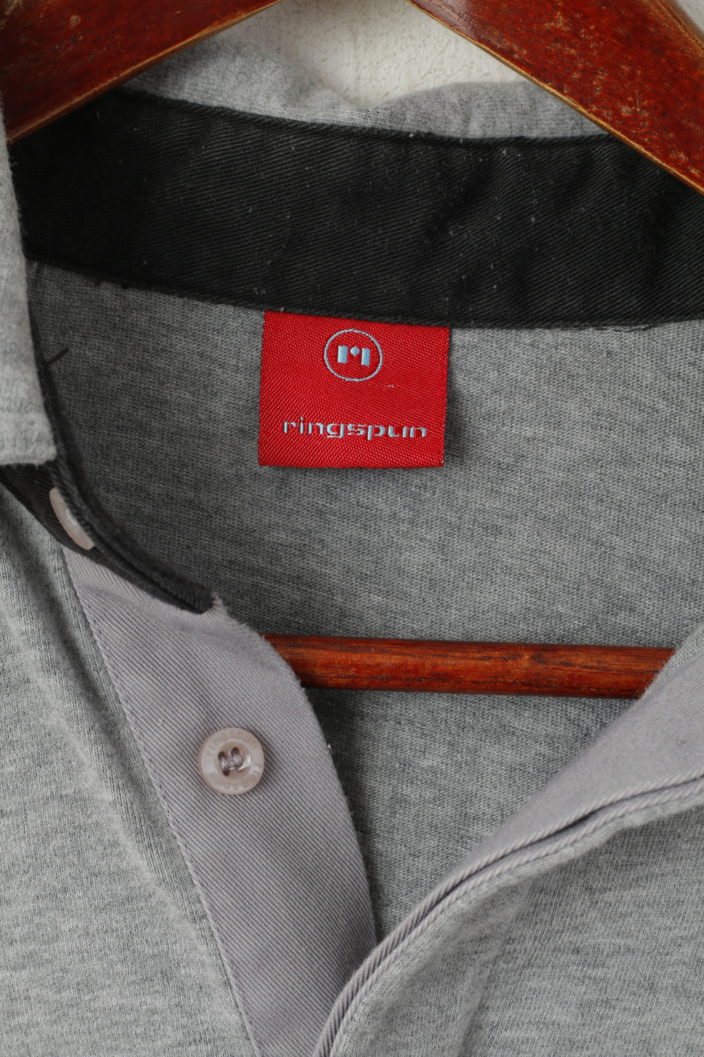 Ringspun Men M Polo Shirt Gray Cotton Borstal Long Sleeve Casual Top