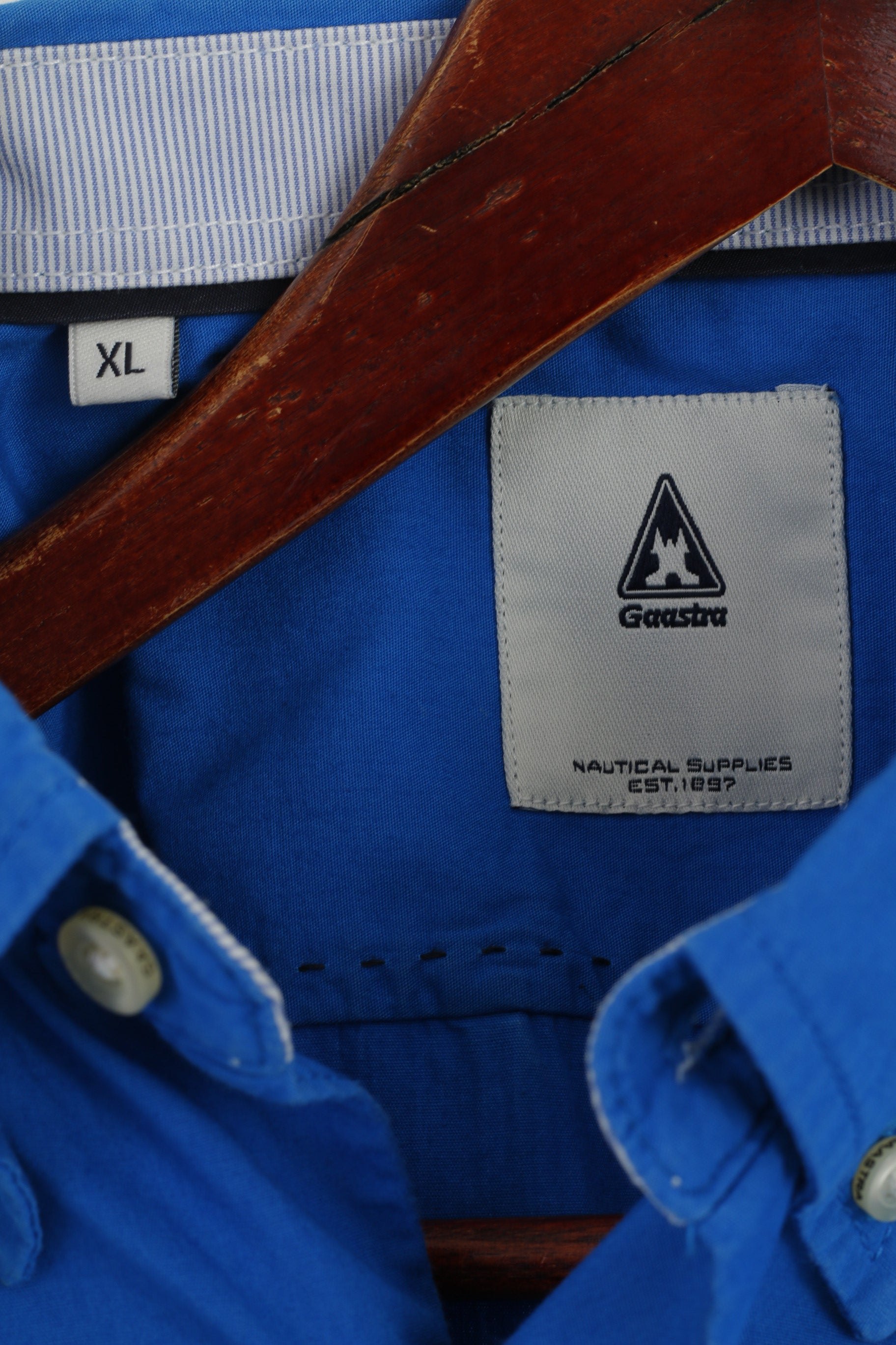 Gaastra Men XL Casual Shirt Blue Cotton Emroidered Port Noir Yachtclub Geneve Top