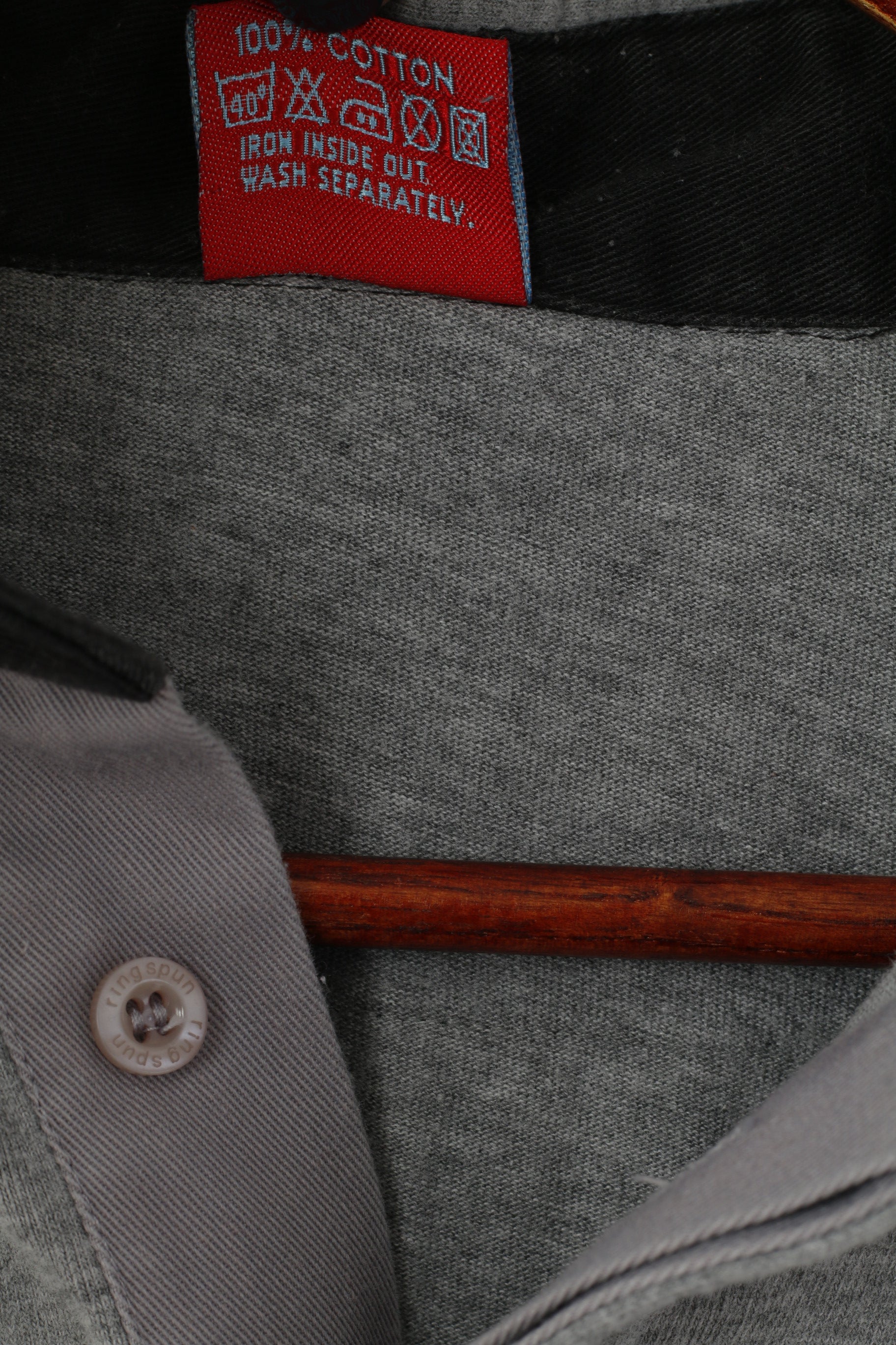 Ringspun Men M Polo Shirt Gray Cotton Borstal Long Sleeve Casual Top