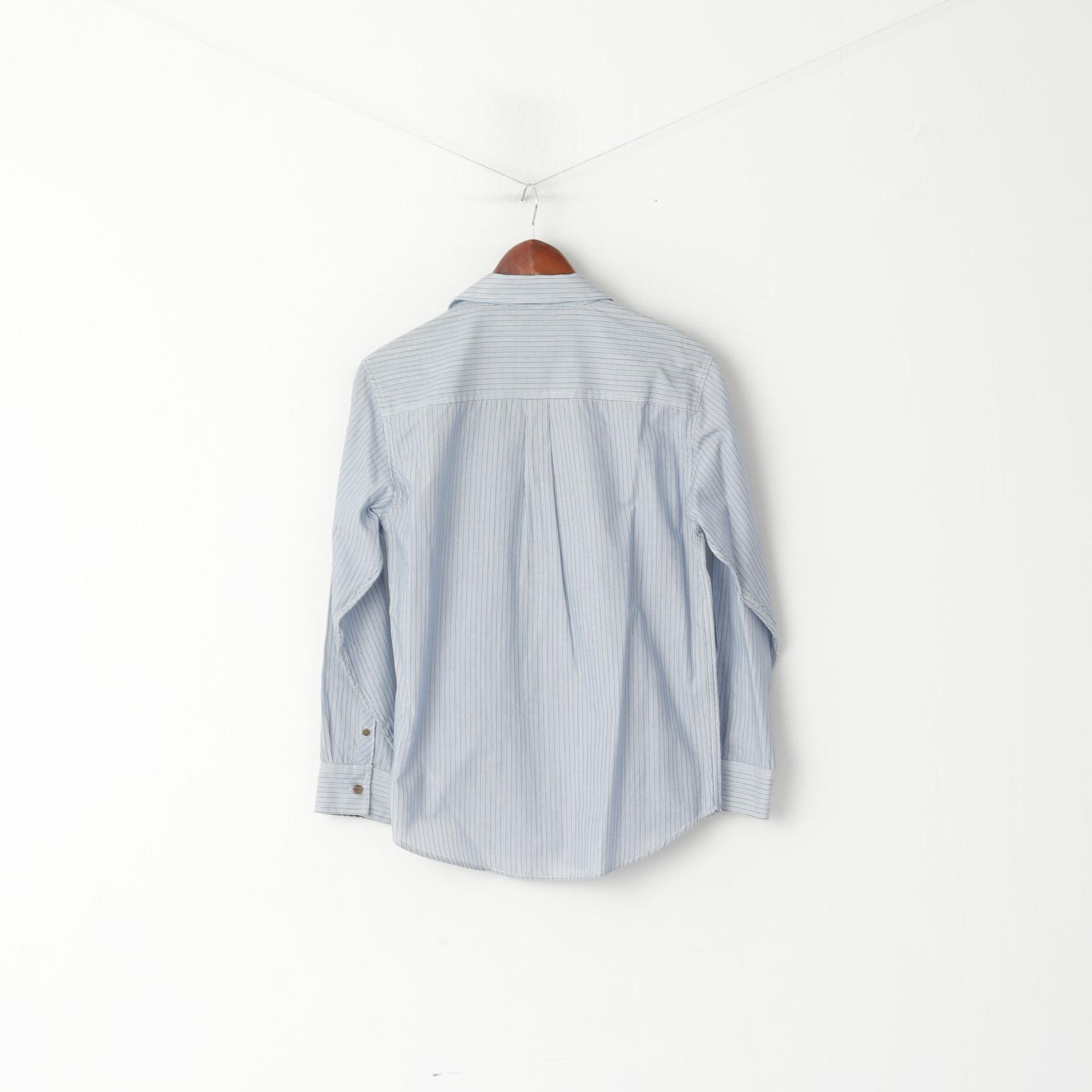 Nautica Chemise décontractée pour jeunes de 14 à 16 ans, haut à manches longues en coton rayé bleu avec poche