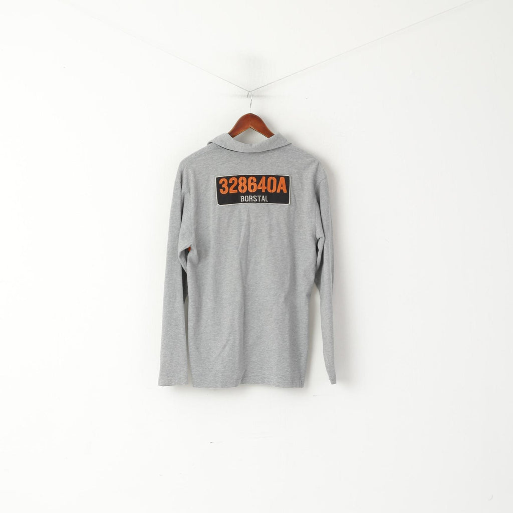 Ringspun Men M Polo Shirt Gray Cotton Borstal Long Sleeve Casual Top