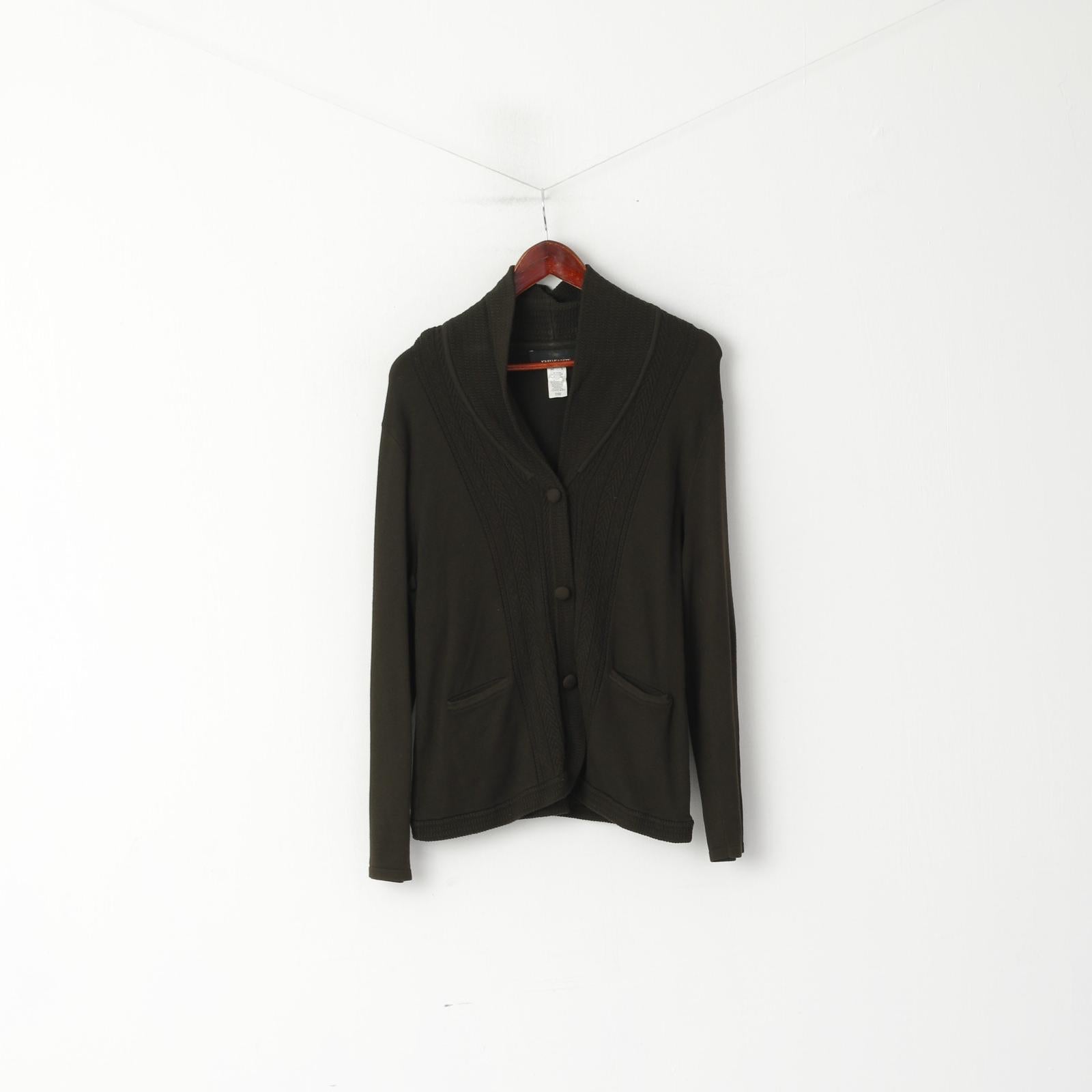 Jones New York Femmes M Pull Vert Foncé Châle Rayonne Nylon Mélange Bouton Forn Cardigan