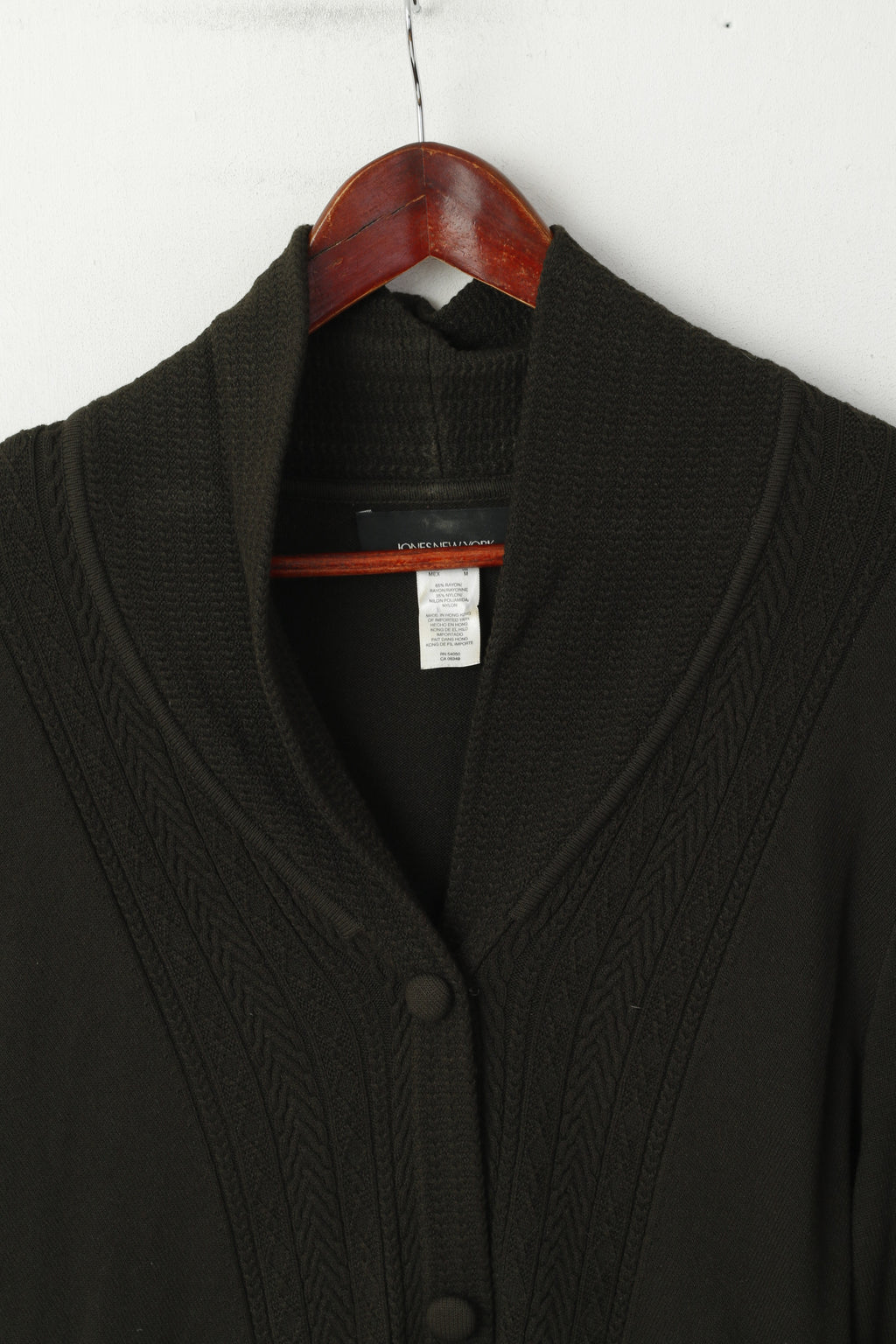 Jones New York Women M Jumper Dark Green Shawl Rayon Nylon Blend Button Forn Cardigan