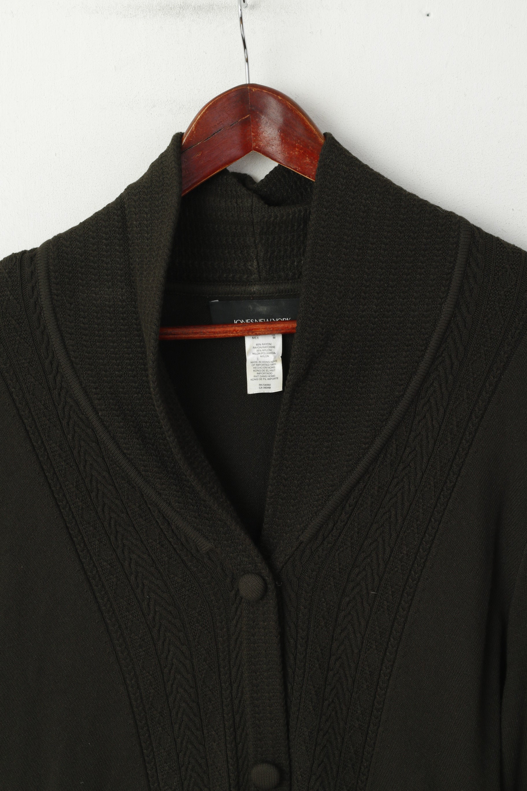 Jones New York Femmes M Pull Vert Foncé Châle Rayonne Nylon Mélange Bouton Forn Cardigan