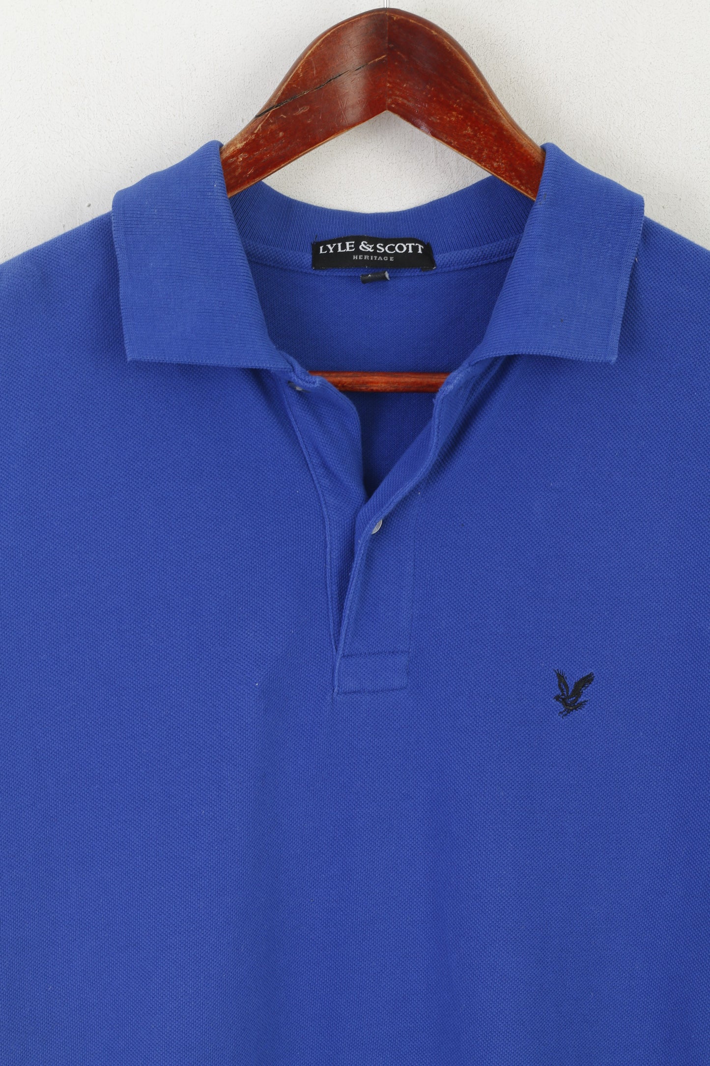 Lyle & Scott Heritage Men S Polo Shirt Blue Cotton Detailed Buttons Plain Top