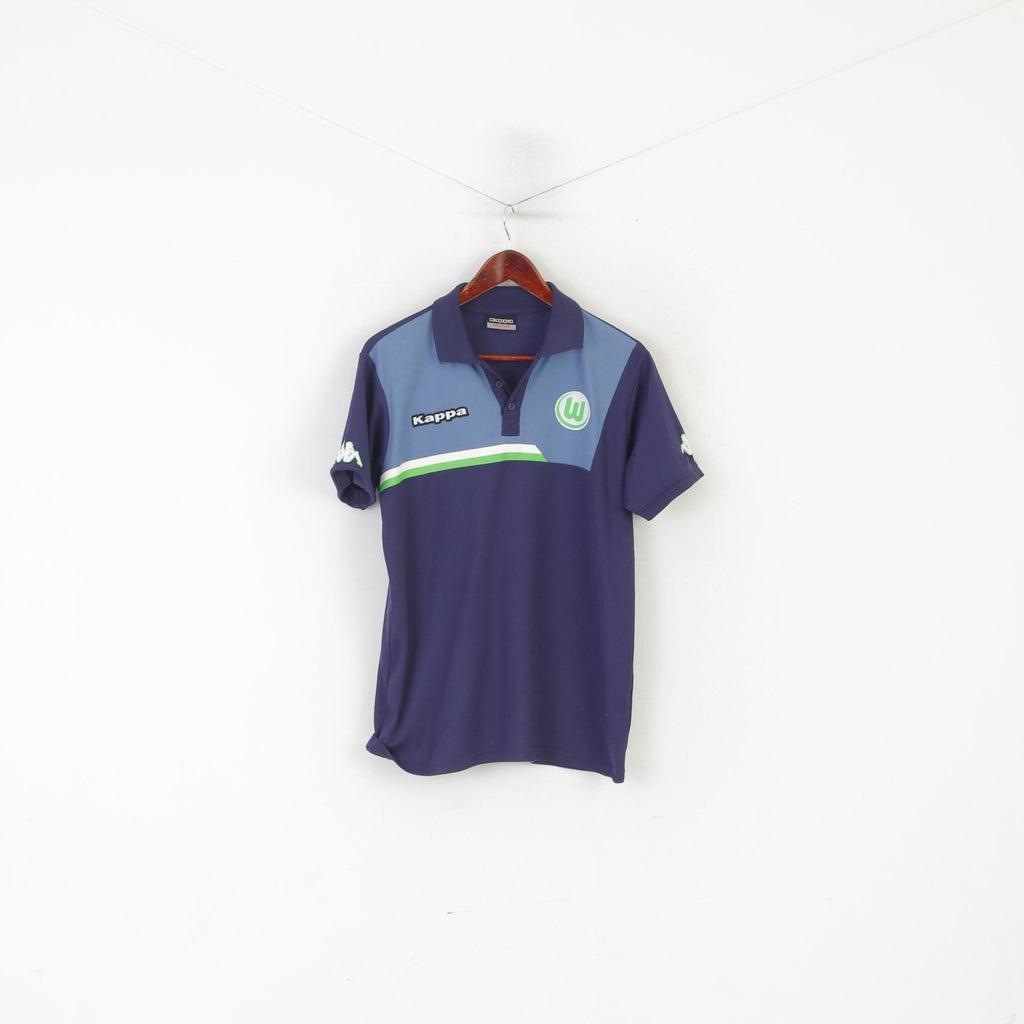 Kappa Homme M Polo Bleu Marine Brillant Vintage Tennis Sportswear Logo Jersey Top