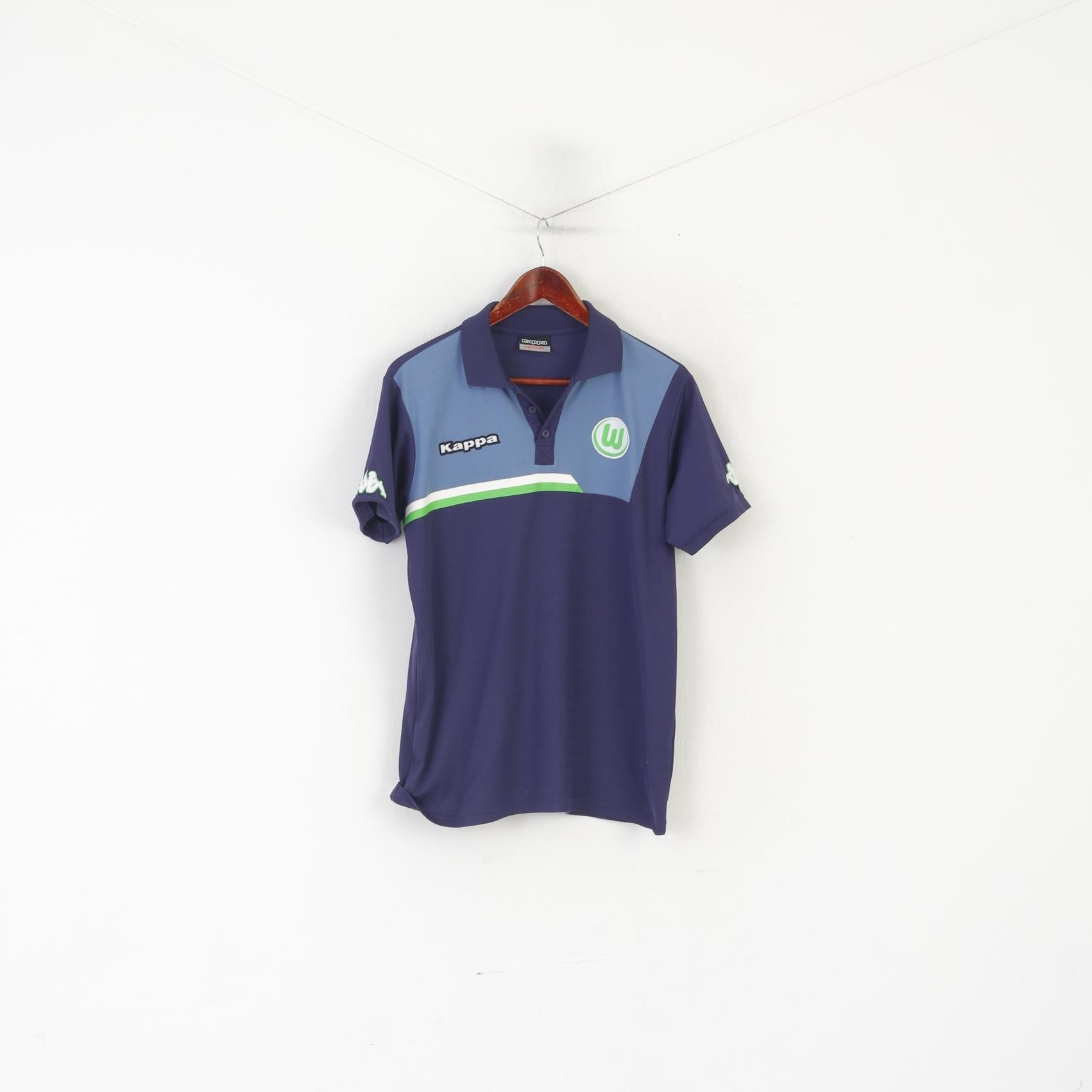 Kappa Homme M Polo Bleu Marine Brillant Vintage Tennis Sportswear Logo Jersey Top