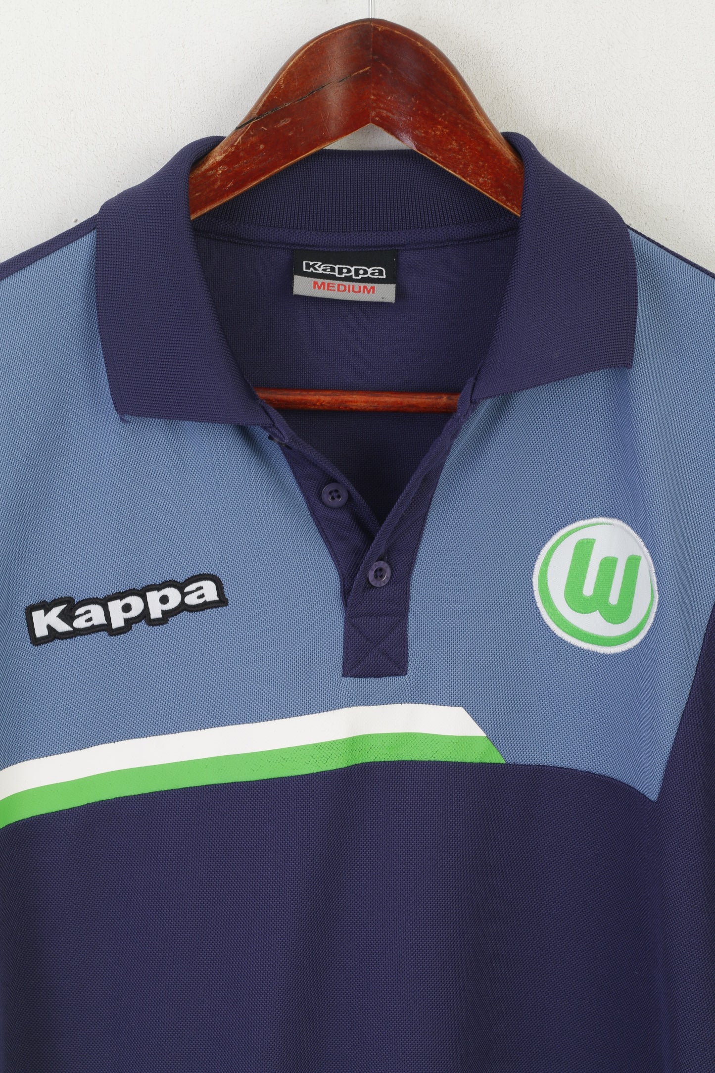 Polo Kappa da uomo M, top in jersey con logo sportivo da tennis vintage lucido blu scuro