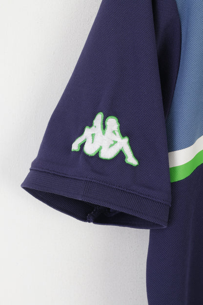 Polo Kappa da uomo M, top in jersey con logo sportivo da tennis vintage lucido blu scuro