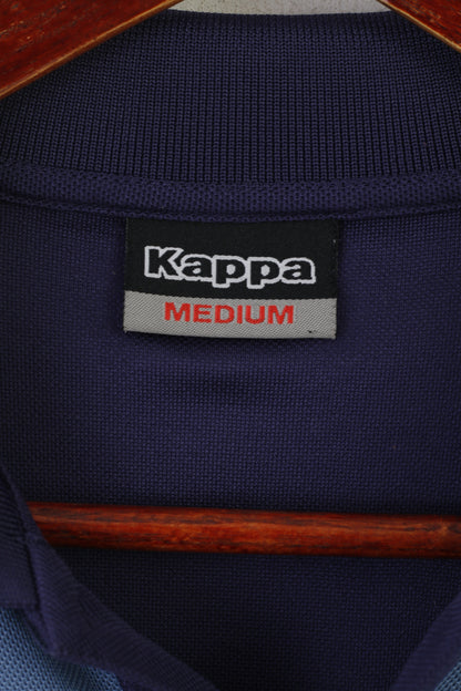 Kappa Homme M Polo Bleu Marine Brillant Vintage Tennis Sportswear Logo Jersey Top