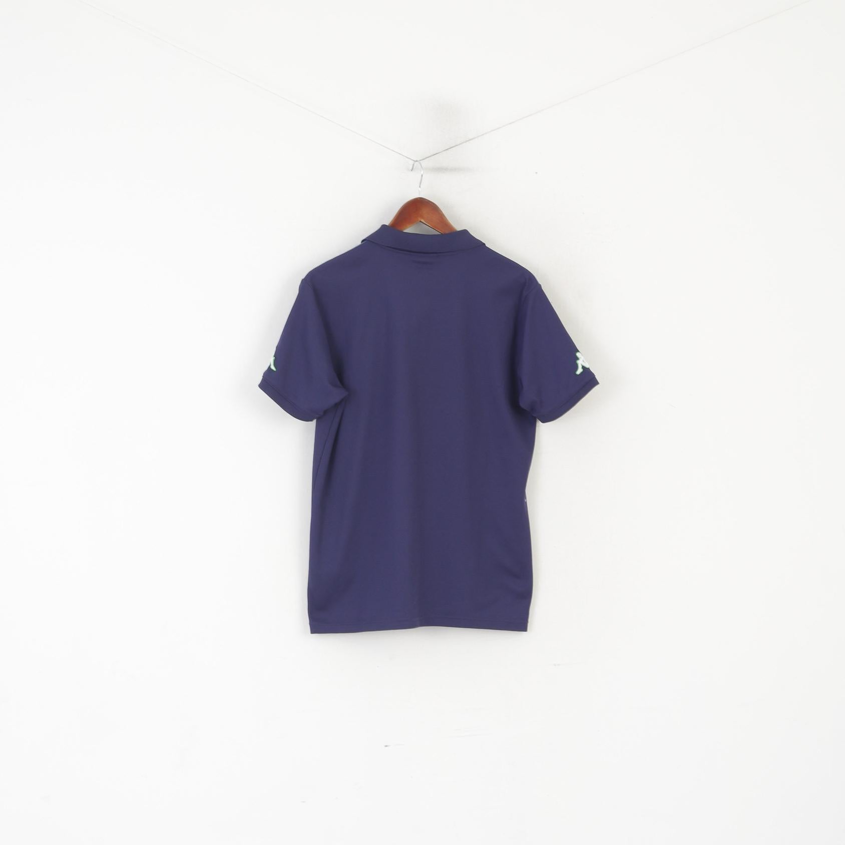 Kappa Homme M Polo Bleu Marine Brillant Vintage Tennis Sportswear Logo Jersey Top