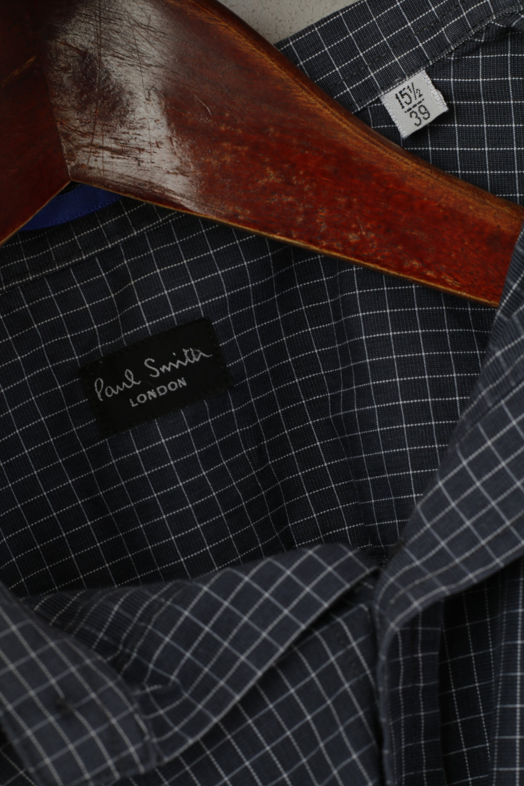Paul Smith Men 15.5 39 M Casual Shirt Navy Cotton Check Long Sleeve Top