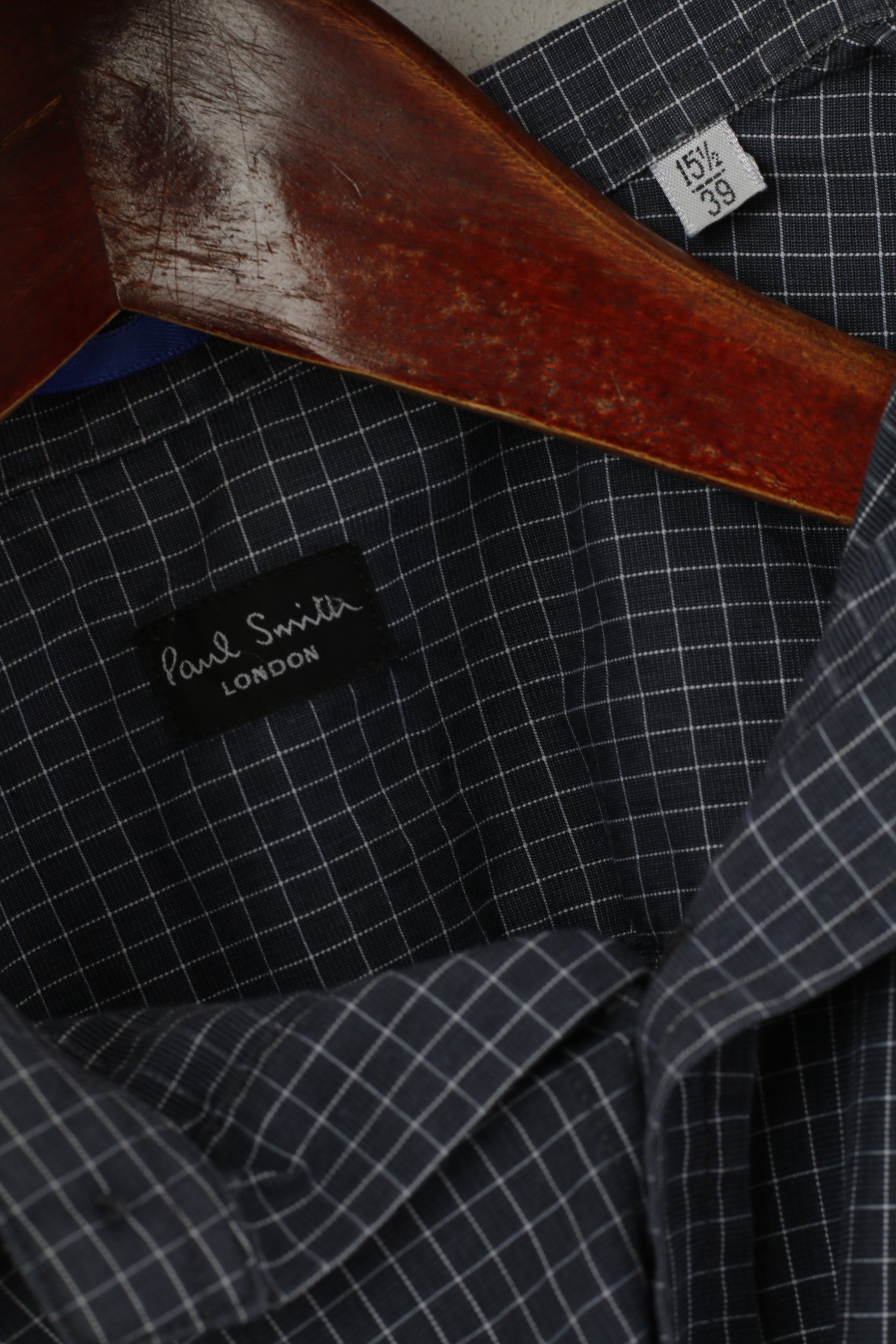 Paul Smith Men 15.5 39 M Casual Shirt Navy Cotton Check Long Sleeve Top