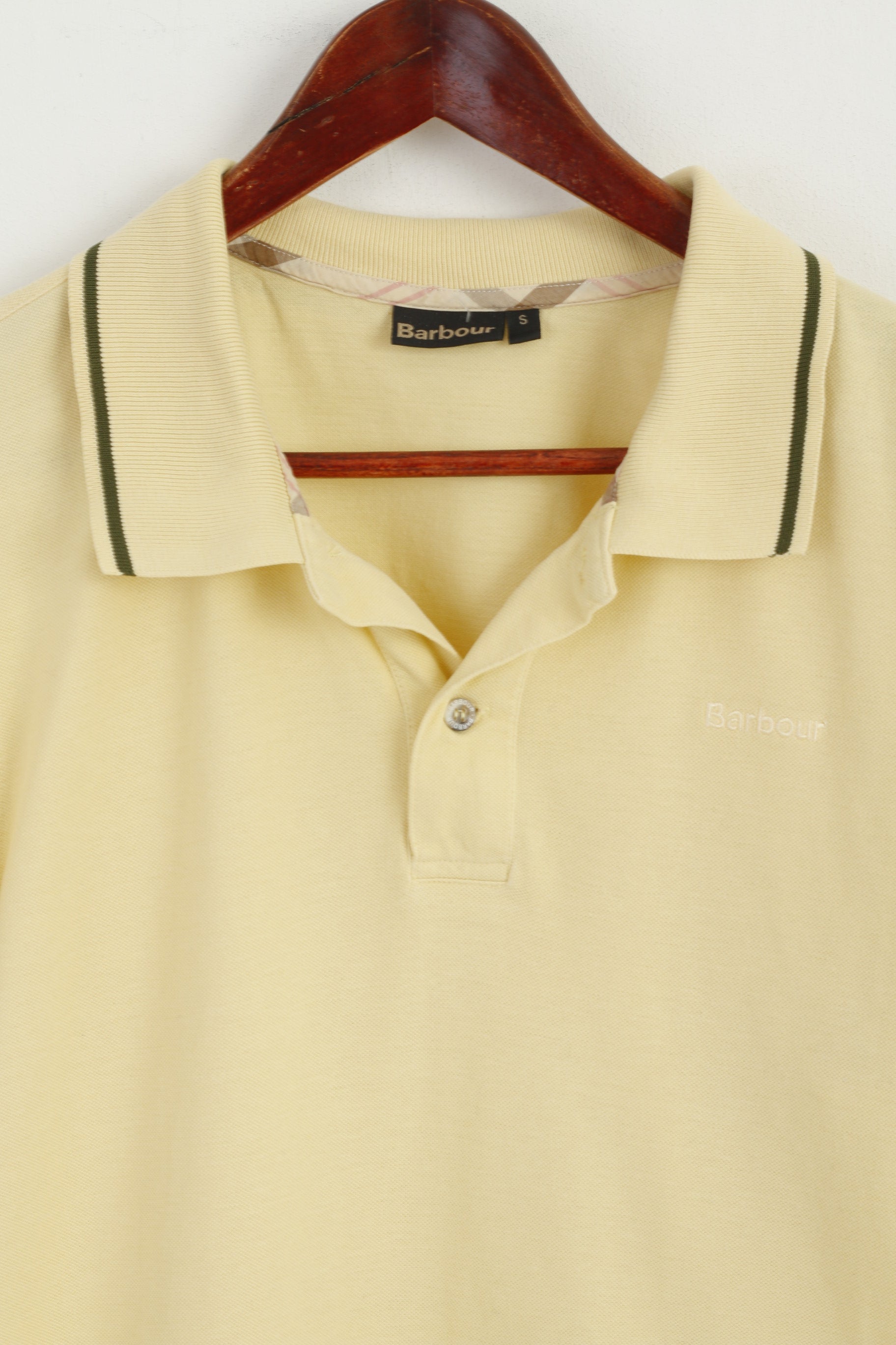 Barbour Men S Polo Shirt Yellow Cotton Detailed Buttons Plain Top