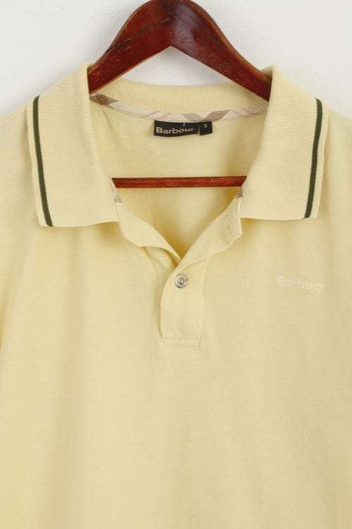 Barbour Hommes S Polo Jaune Coton Boutons Détaillés Haut Uni