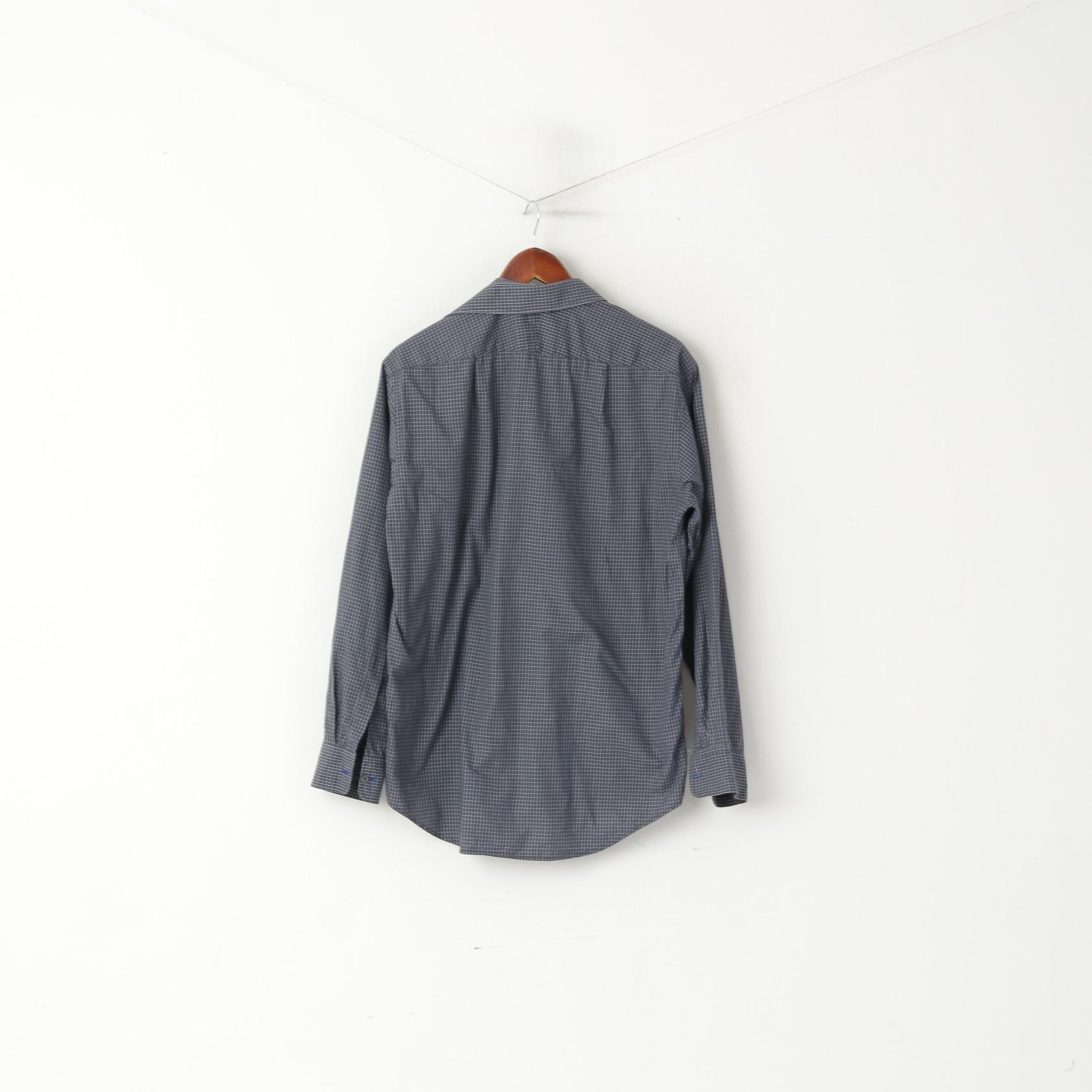 Paul Smith Men 15.5 39 M Casual Shirt Navy Cotton Check Long Sleeve Top