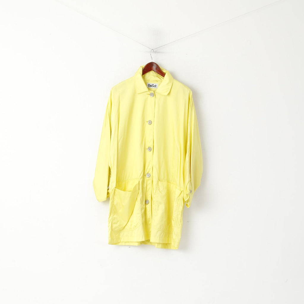 Ouiset Women 10 M Coat Yellow Shiny Single Breasted Nylon Oversize Classic