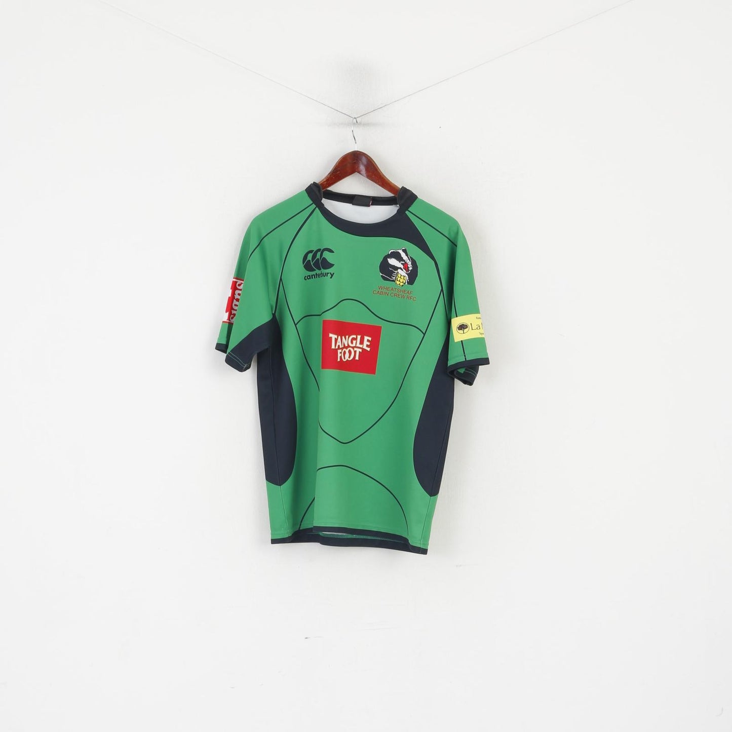 Canterbury Of New Zealand Men M Shirt Green Wheatsheaf Cabin Crew RFC #6 Jersey Top