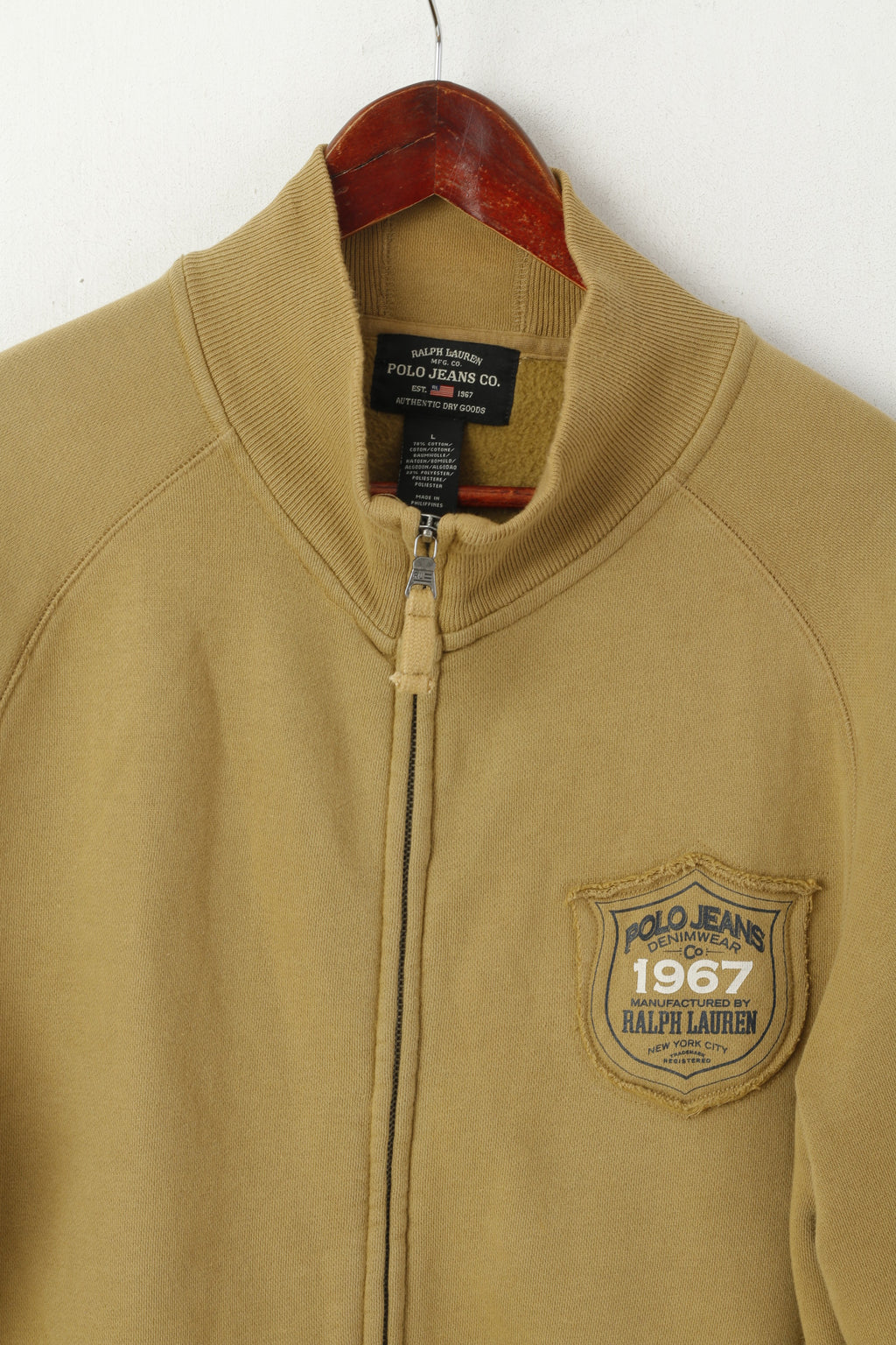 Ralph Lauren Polo Jeans Co Men L Sweatshirt Brown Cotton Full Zip Classic Top