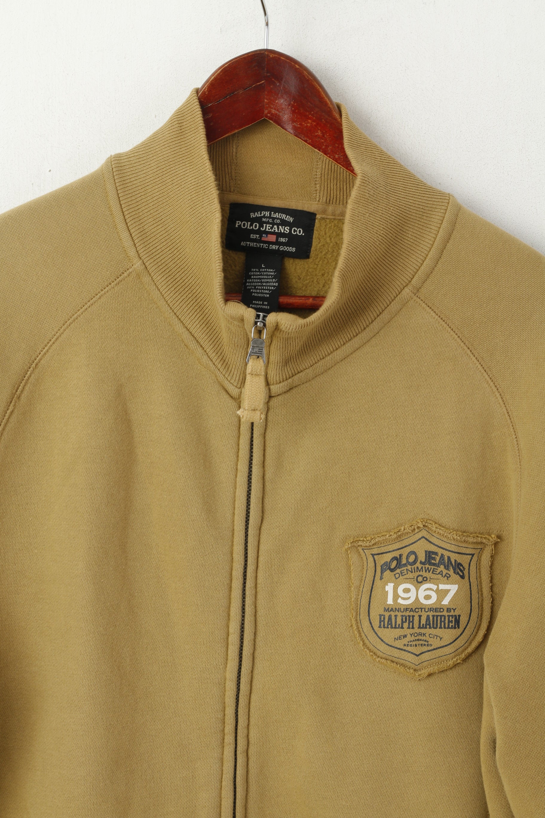 Ralph Lauren Polo Jeans Co Men L Sweatshirt Brown Cotton Full Zip Classic Top
