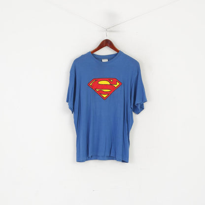 Texas Men M T- Shirt Blue Cotton Graphic Superman Vintage Crew Neck Top