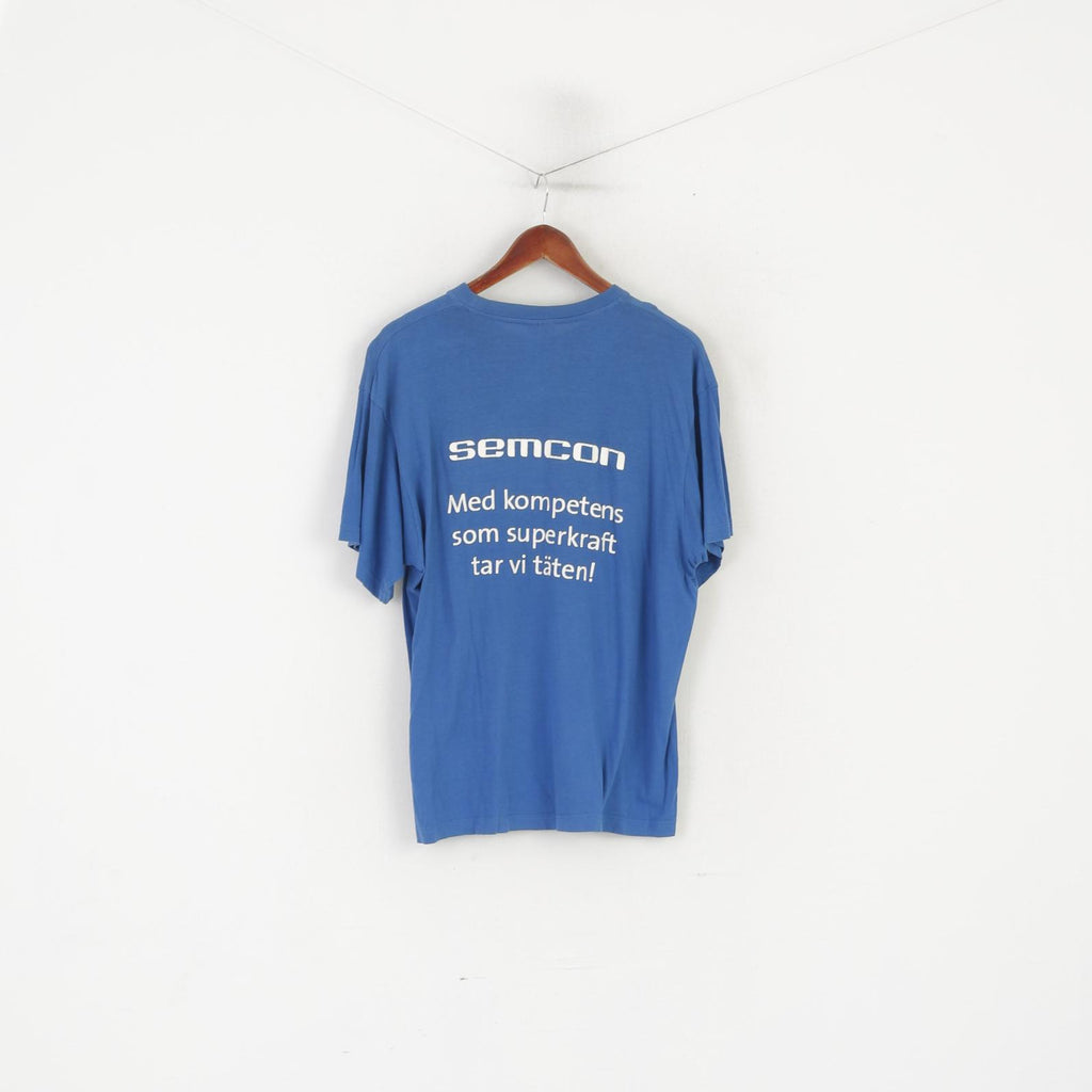 Texas Men M T- Shirt Blue Cotton Graphic Superman Vintage Crew Neck Top