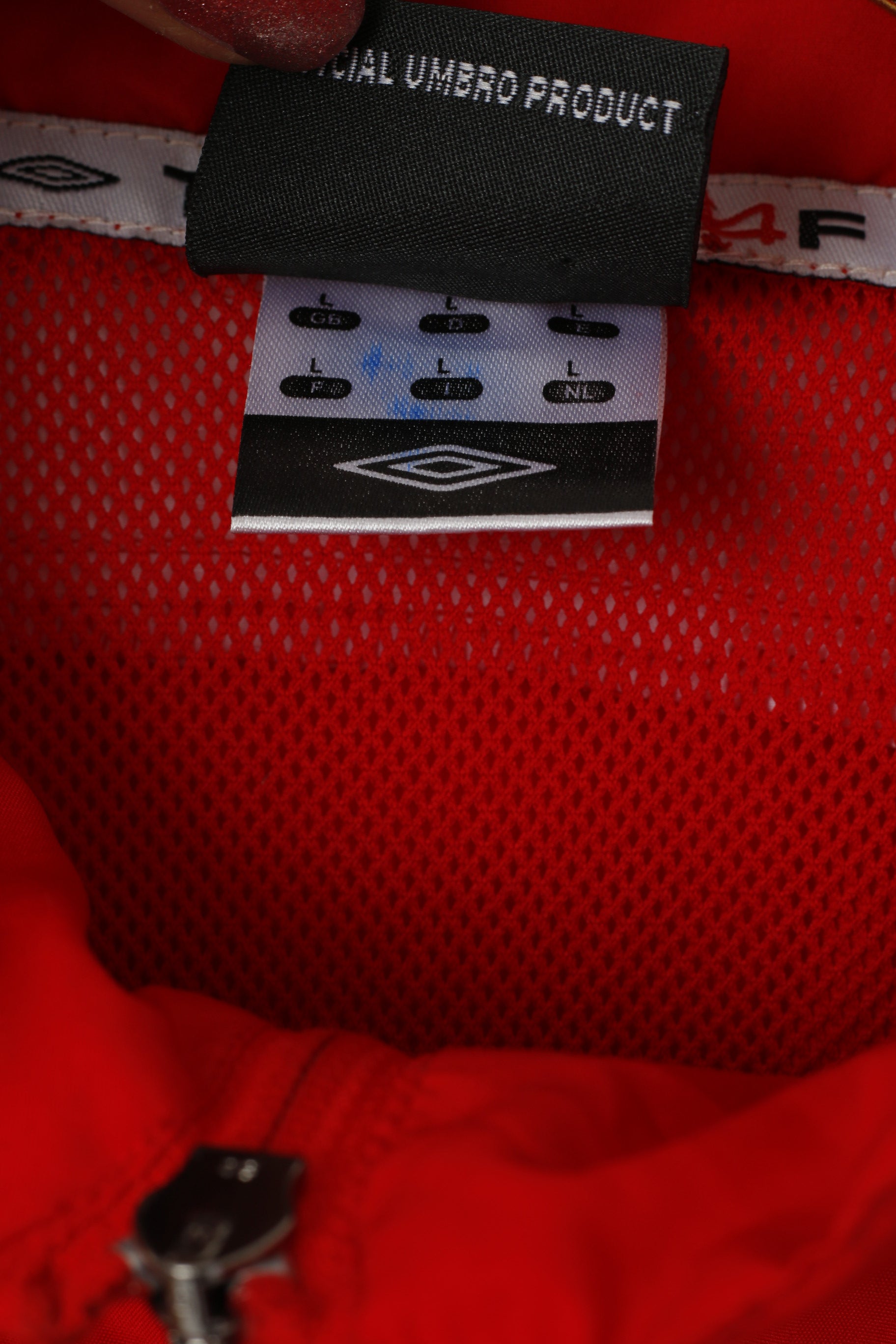 Giacca Umbro da uomo L rossa T4F Activewear Bomber leggero con cerniera Top sportivo