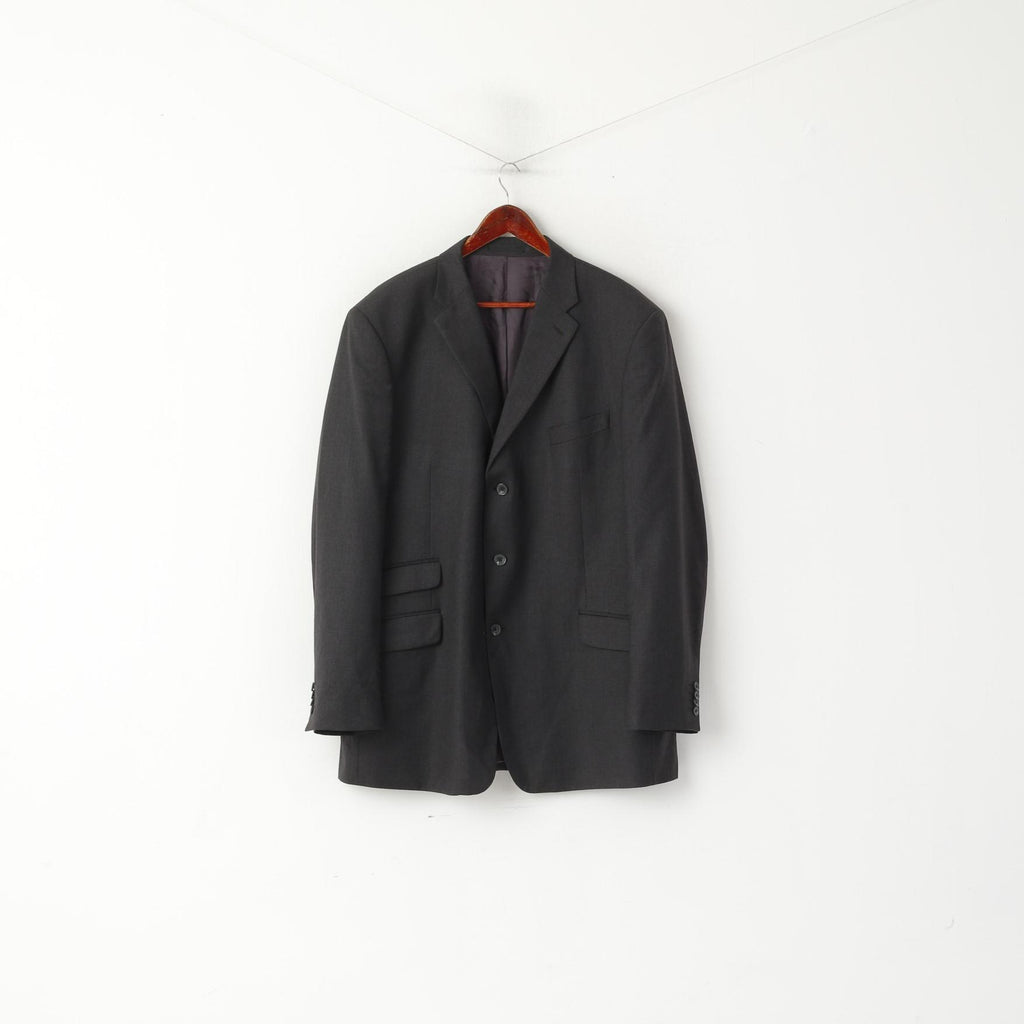 TM Lewin Men 48 58 Blazer Charcoal Wool Single Breasted Long Jacket