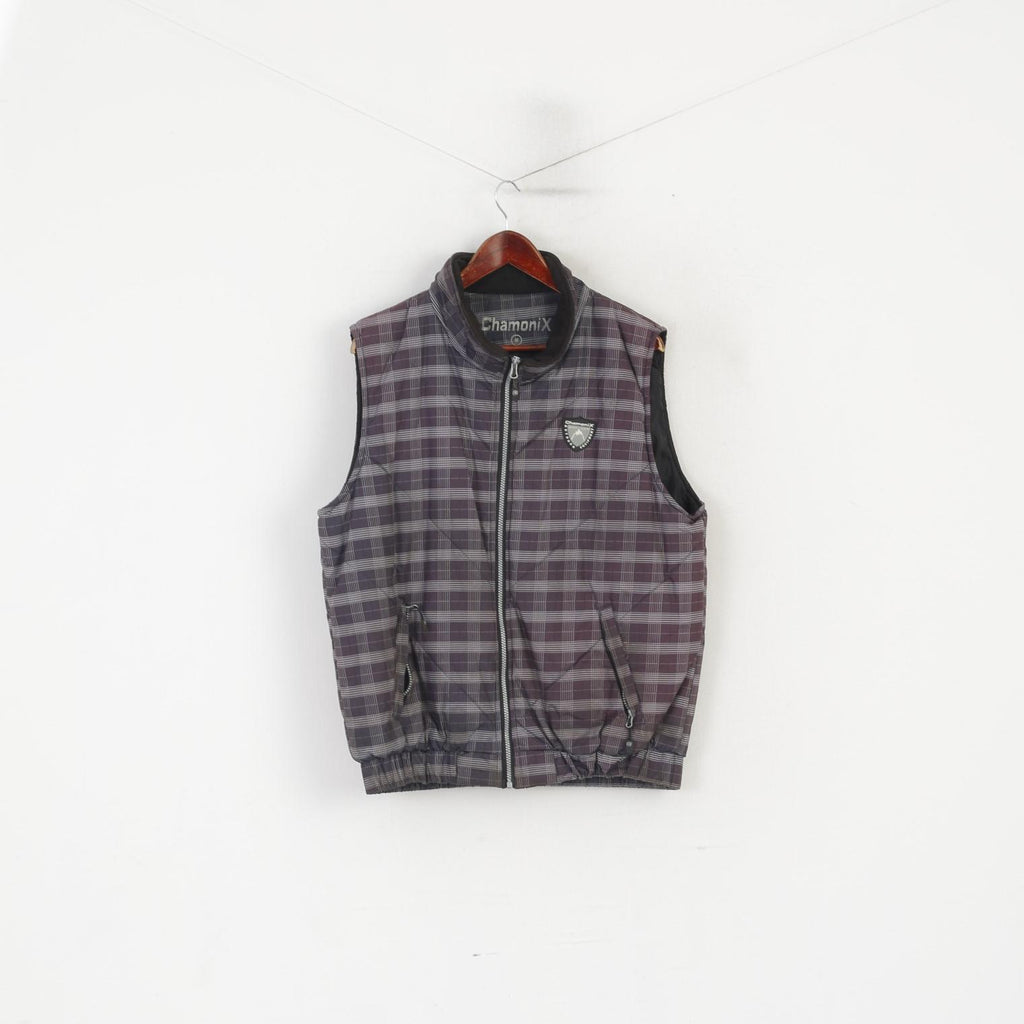 Chamonix Men M Bodywarmer Purple Check Fill Zip Padded Outdoor Sport Vest