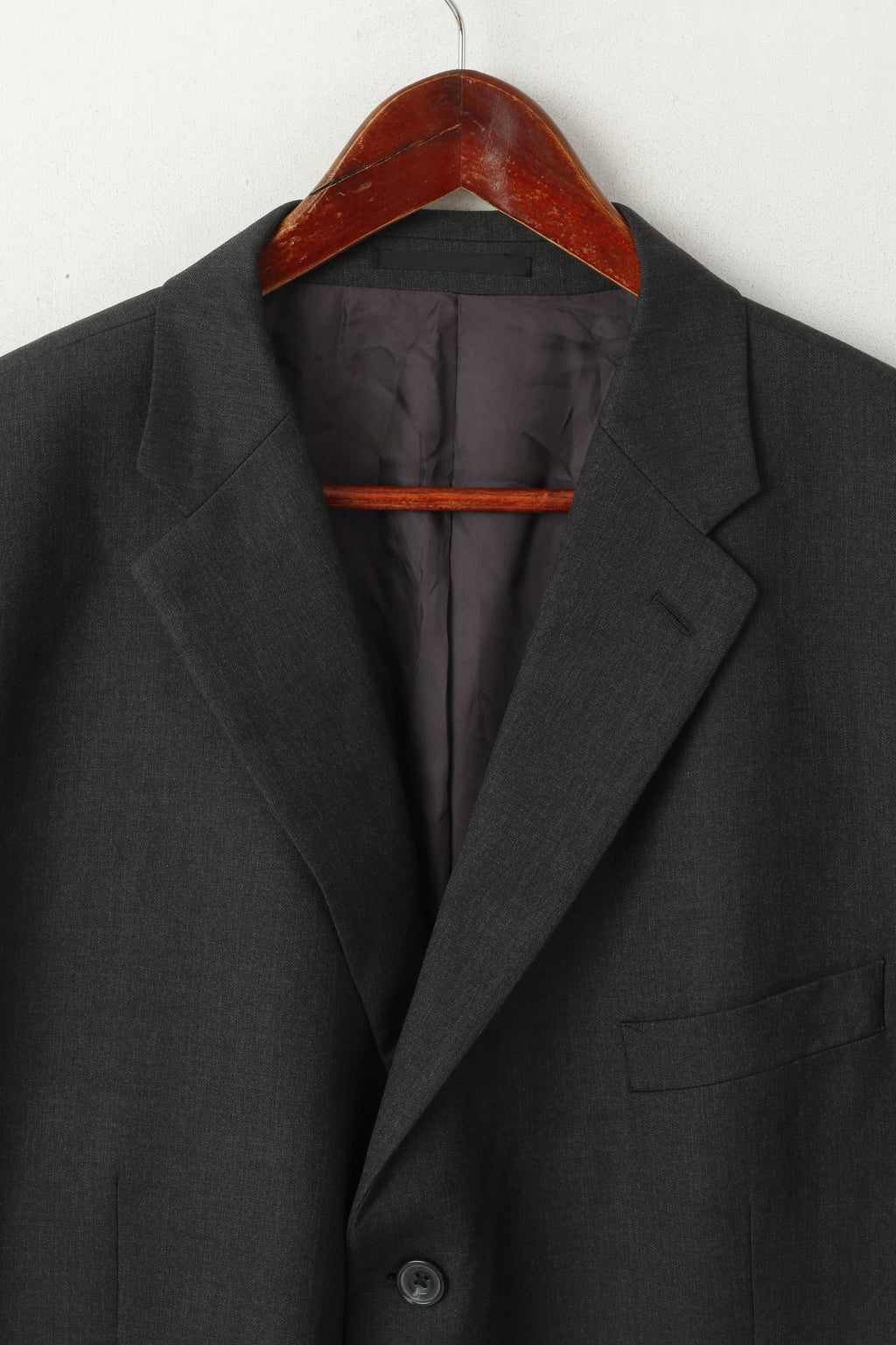 TM Lewin Men 48 58 Blazer Charcoal Wool Single Breasted Long Jacket