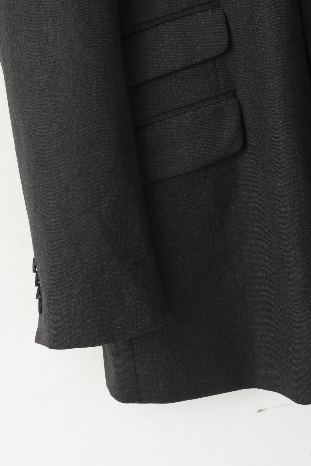 TM Lewin Men 48 58 Blazer Charcoal Wool Single Breasted Long Jacket