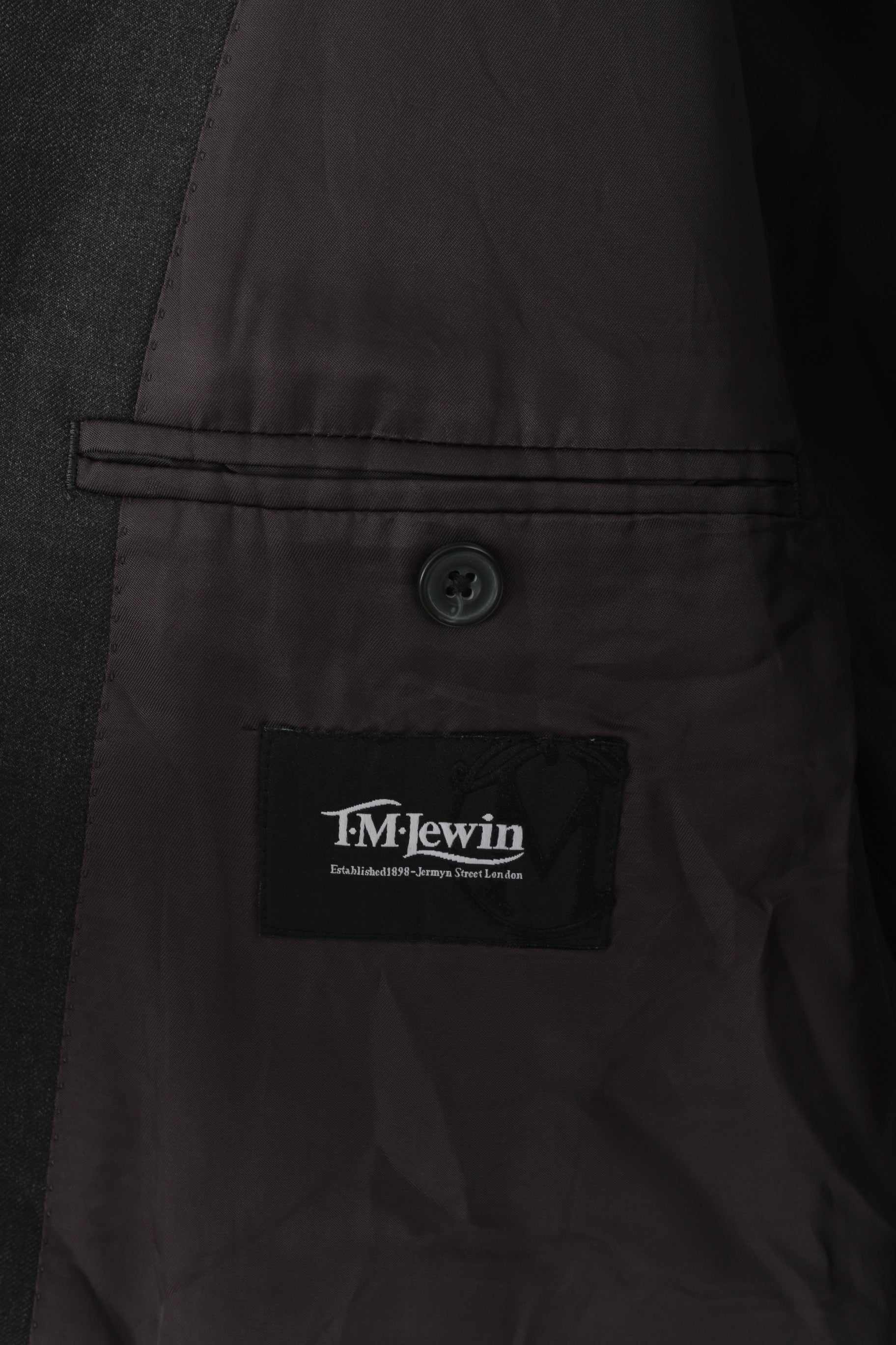 TM Lewin Men 48 58 Blazer Charcoal Wool Single Breasted Long Jacket