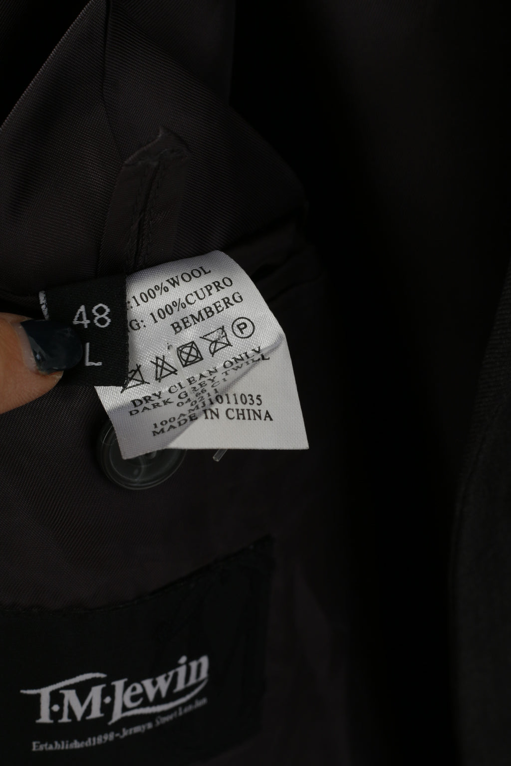 TM Lewin Men 48 58 Blazer Charcoal Wool Single Breasted Long Jacket