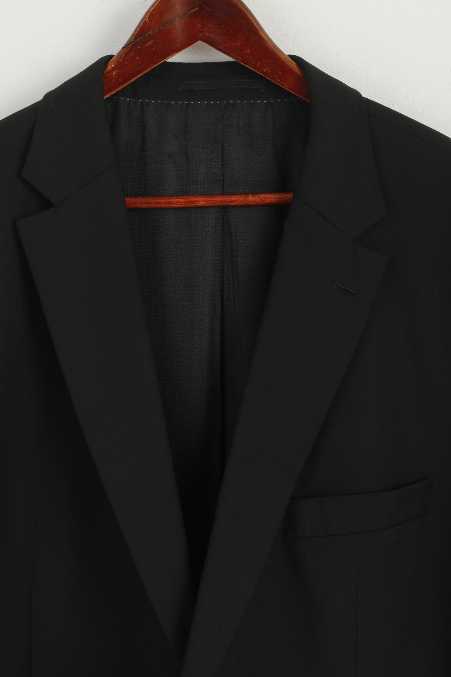 Hugo Boss Men 52 L 122 Blazer Black 100% Wool Single Breasted Pavese2 Jacket