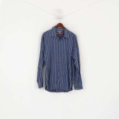 Michael Kors Men XL Casual Shirt Navy Striped Cotton Long Sleeve Top