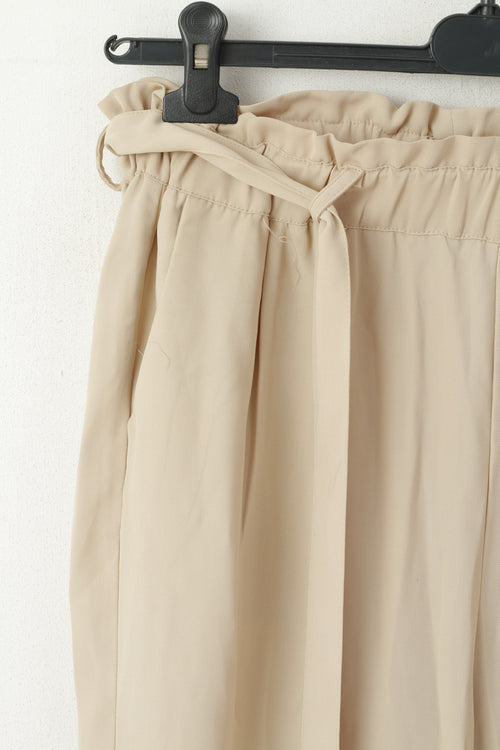 Bik Bok Femme M Pantalon Beige Brillant Taille Haute Ceinture Classique Pantalon Élégant